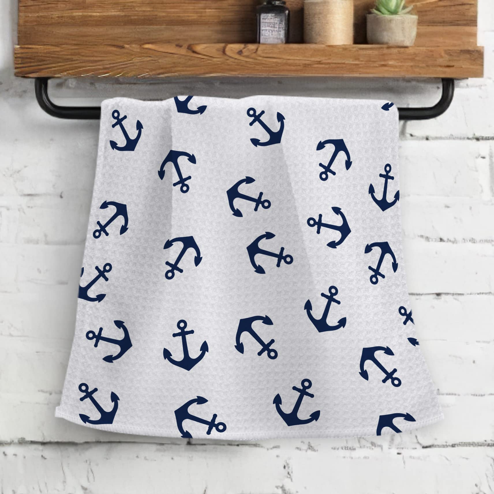 Ohsul Nautical Anchor Pattern Highly Absorbent Beach Towels Kitchen Towels Hand Towels Bath Towels,Anchor Sign Guest Towels Tea