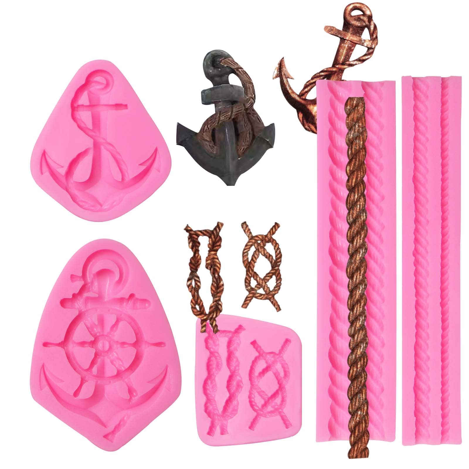 Muyulin Anchor Rope Silicone Chocolate Molds, 4 Packs Ship Captain Rope Lasso Fondant Mould For Navy Theme Cake Decoration, Cupc