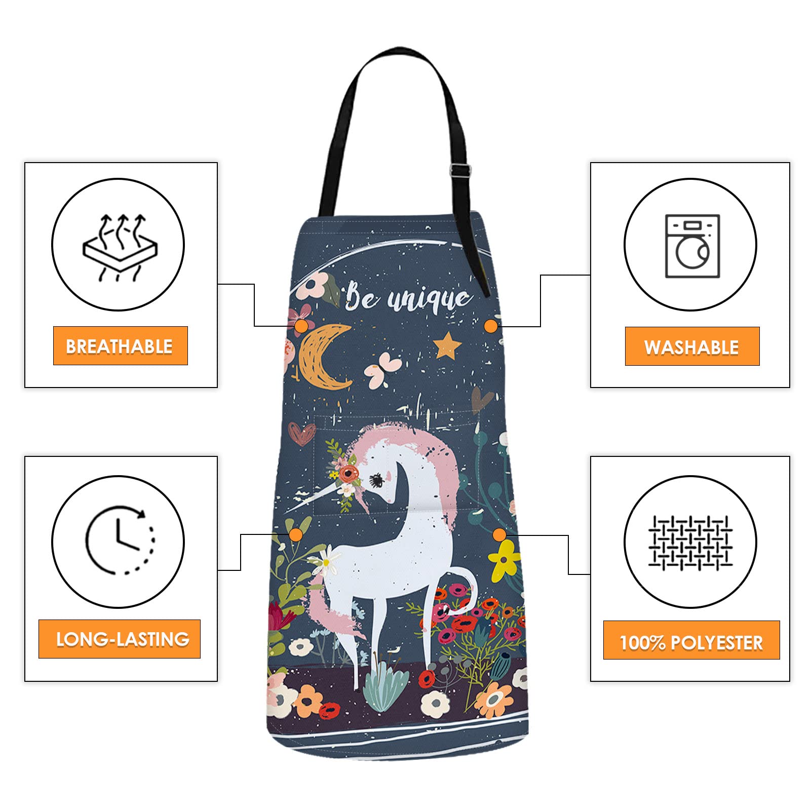 Britimes Apron Home Kitchen Cooking Baking Gardening For Women Men With Pockets Unicorn Be Floral Moon 32X28 Inch