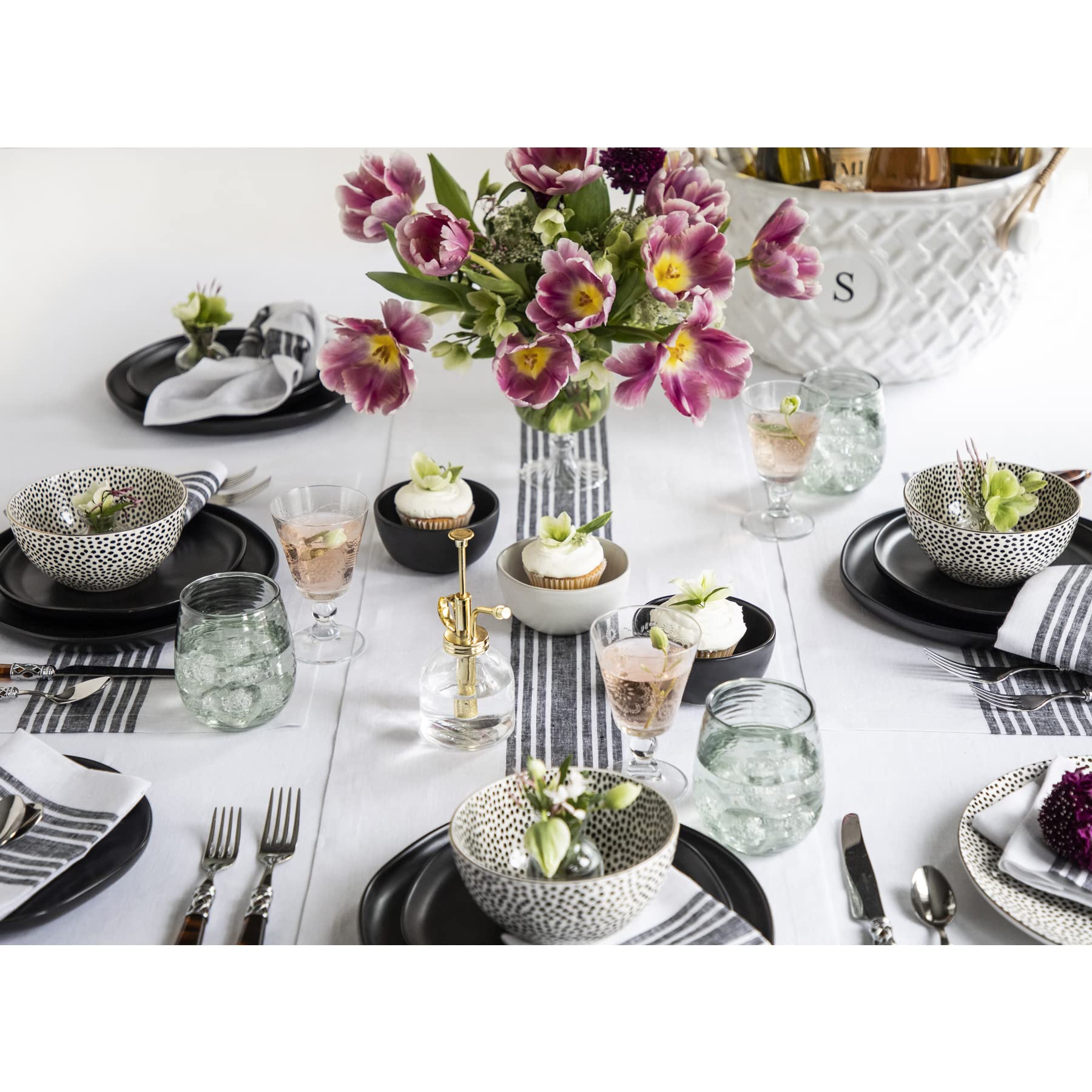 Solino Home Farmhouse Linen Black And White Table Runner 108 Inches Long - 100% Pure Linen Stripe Dining Table Runner 18 X 108 I