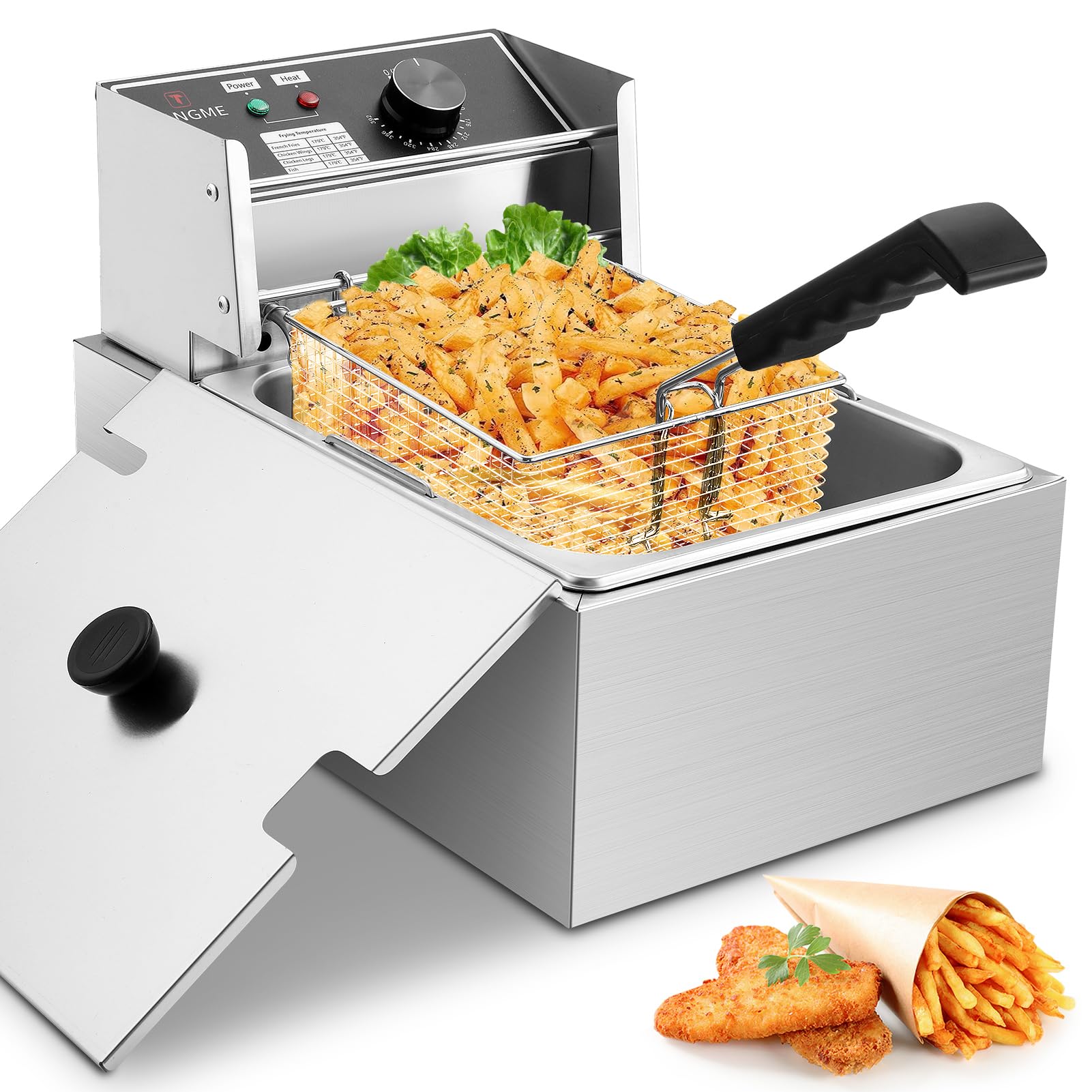 Deep Fryer with Basket 10L/12.7QT 1700W Electric Deep Fryers 0.7mm Thickened Stainless Steel Countertop Oil Fryer Large Capacity
