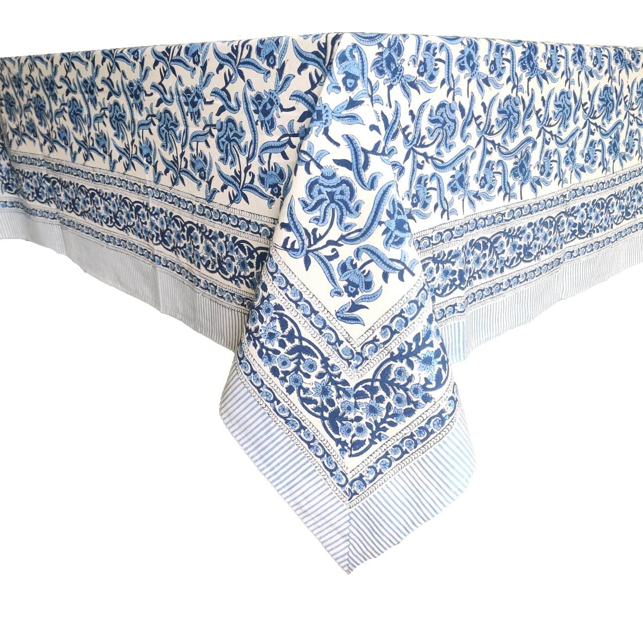 ATOSII Midnight Bloom 100% Cotton Fall Tablecloth, Handblock Print Blue Square Table Cloth for Kitchen Dining Table Linen I Part