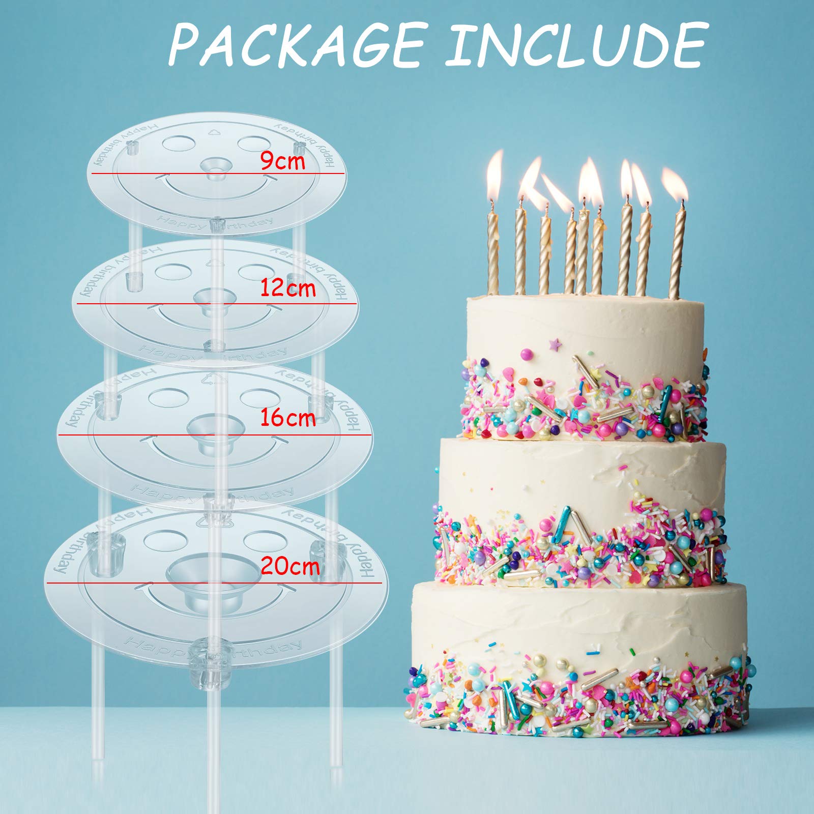 Cake Dowel Rods Set 20 Pieces Plastic Cake Sticks Support Rods With 4 Cake Separator Plates For 4, 6, 8, 10 Inch Cakes And 12 Cl