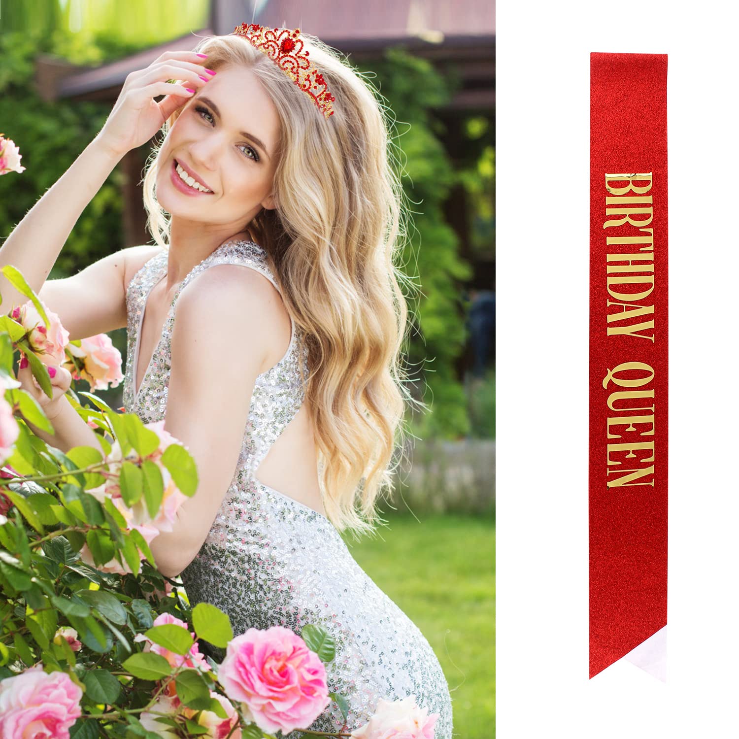 Happy Birthday Queen Tiara Crowns For Women, Red Birthday Sash, Birthday Party Favors Supplies Birthday Gift For Women, 30Th Bir