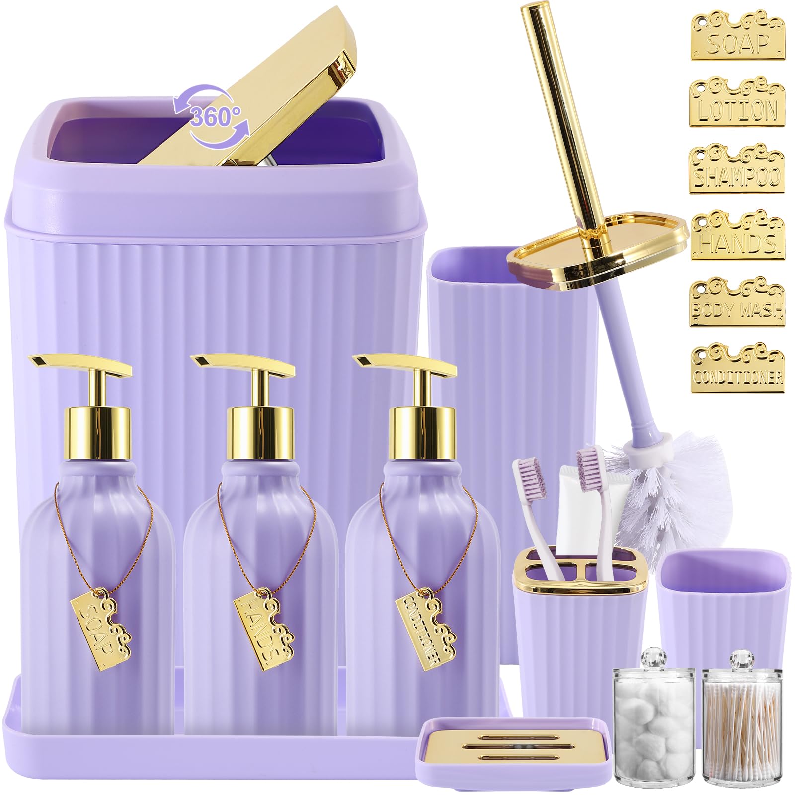 WSBArt 17PCS Bathroom Accessory Set Bathroom Set Purple Bathroom Accessories,Toilet Brush, Trash Can, Qtip Holder Dispenser& 3PC