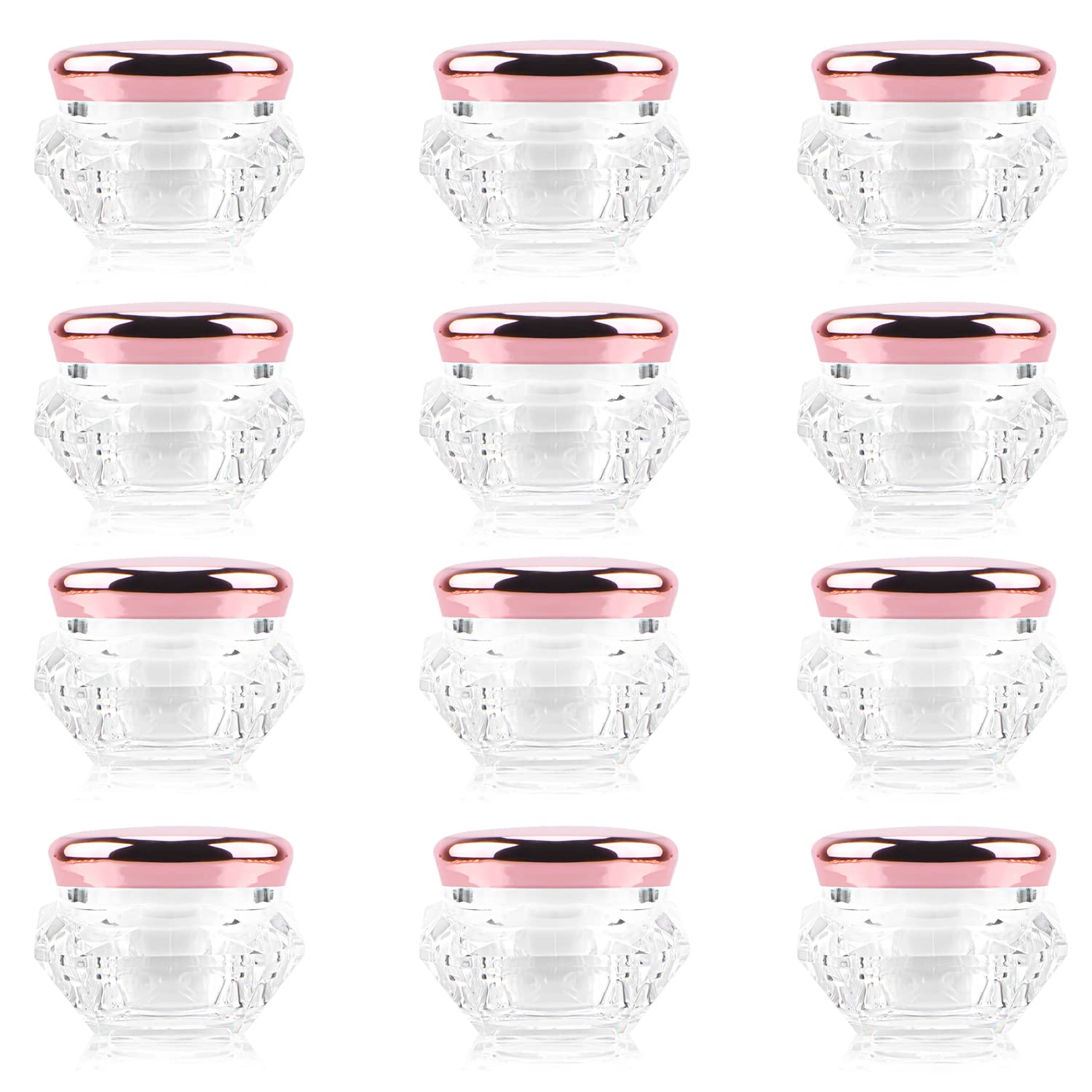 12 Pack 10G Plastic Cream Jars Cosmetic Container Refillable Sample Pot Diamond Shape Clear Makeup Vials Bottles With Pink Lids