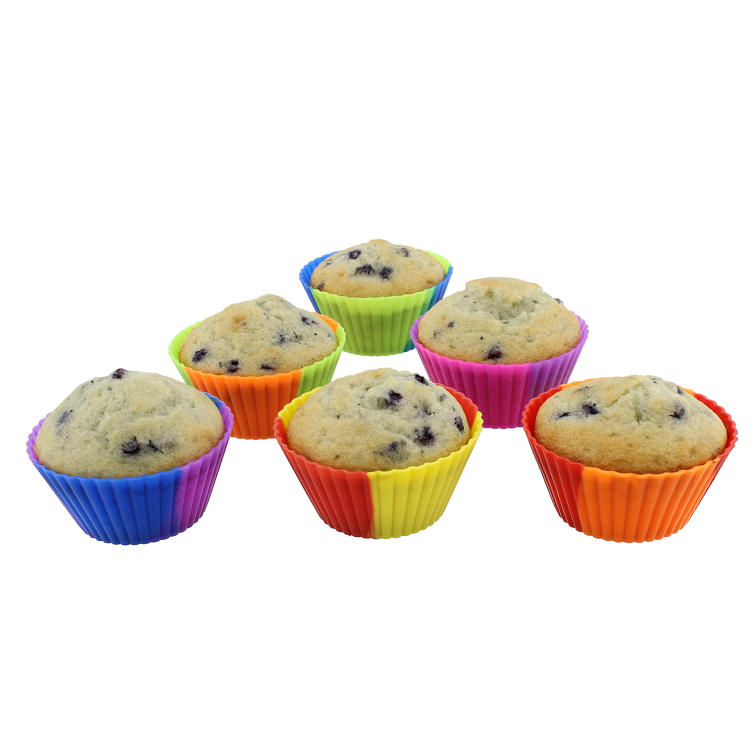 7Penn Silicone Cupcake Baking Cups Reusable Muffin Liners Molds For Standard Size Tin - Tie Dye Rainbow Colors Set Of 12