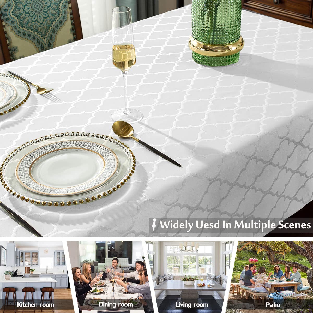 Sastybale Jacquard Tablecloth Damask Pattern Table Cloth Spillproof Wrinkle Resistant Oil Proof Polyester Table Cover For Indoor