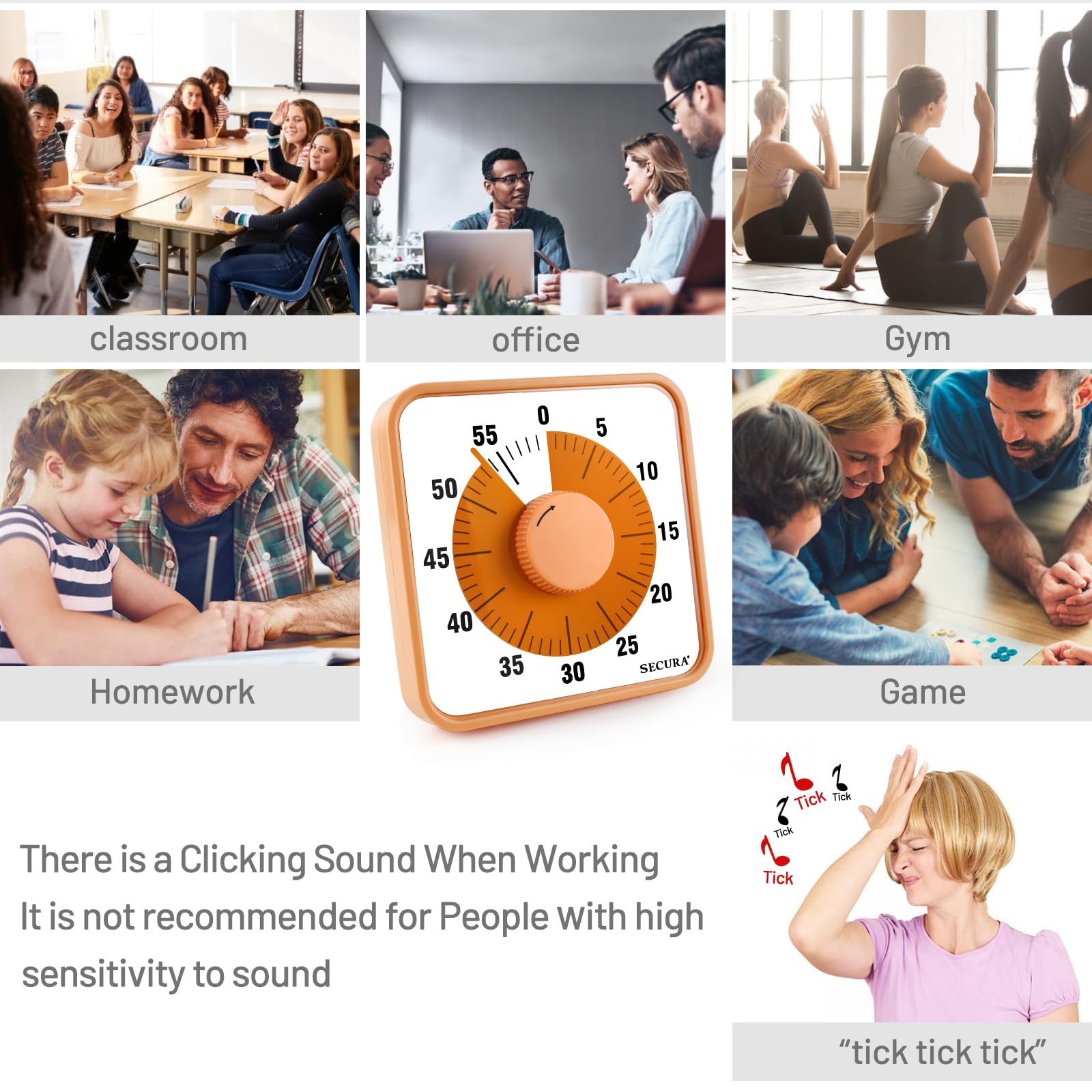Secura 7.5 Inch Visual Timer, 60 Minute Oversize Countdown Visual Timer For Kids And Adults, Durable Mechanical Time Management