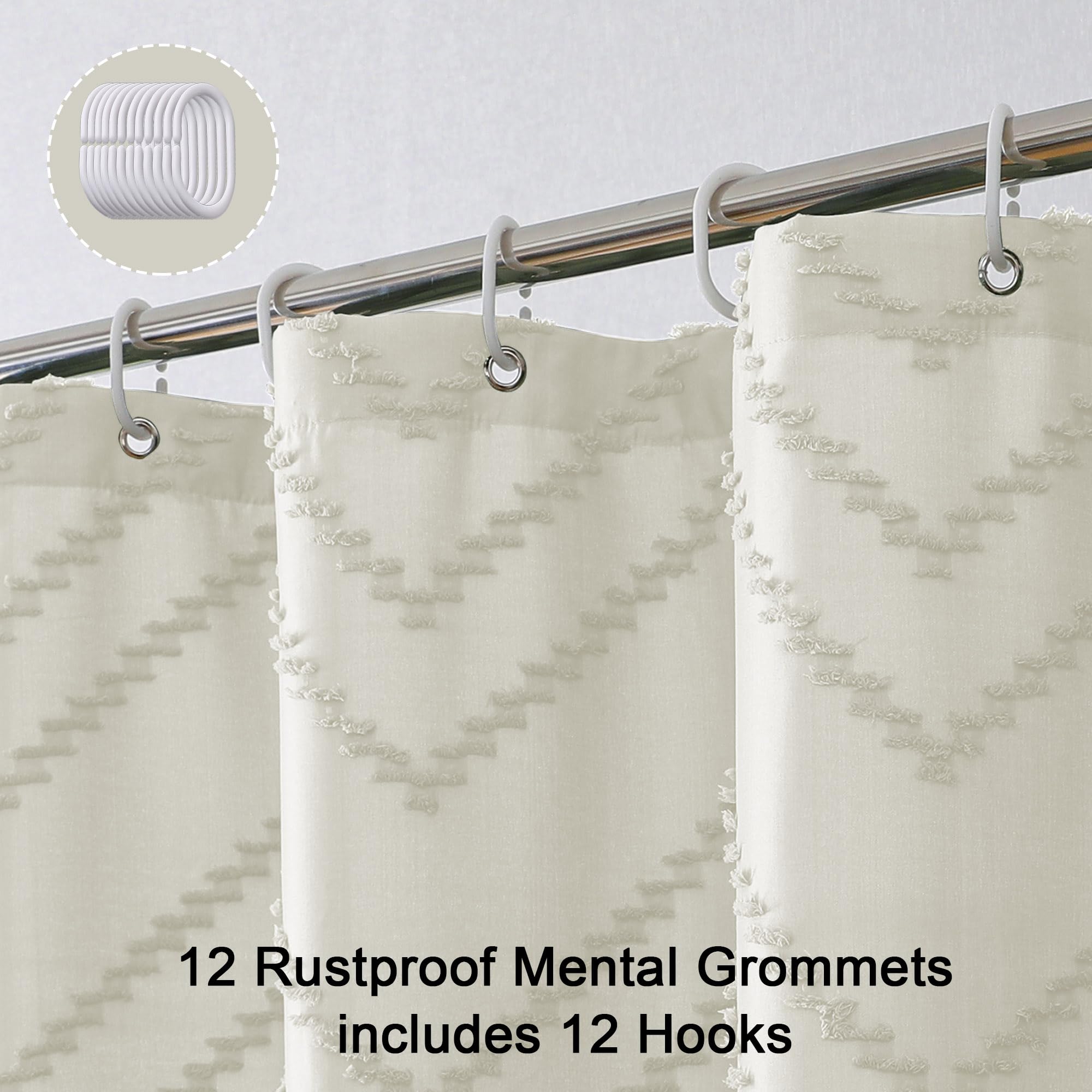 Chyhomenyc Chevron Extra Long Beige Fabric Shower Curtain 72X84 Inches, Modern Boho Shower Curtain Chic Textured Tufted Chevron