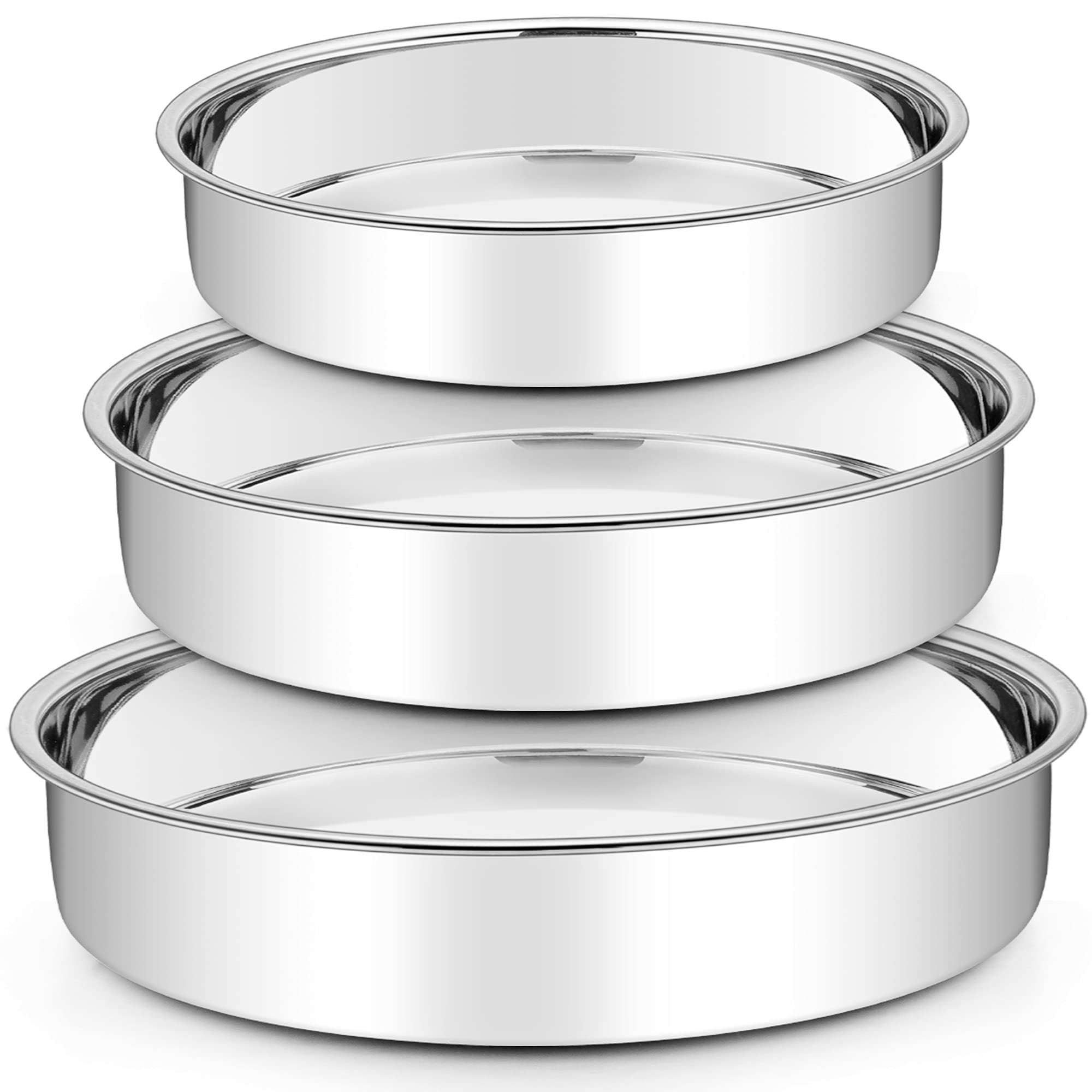 Teamfar Cake Pan, Stainless Steel Round Cake Pan Baking Tier Cake Pans Set, 8'' & 9'' & 11'', Healthy & Heavy Duty, Mirror Finis