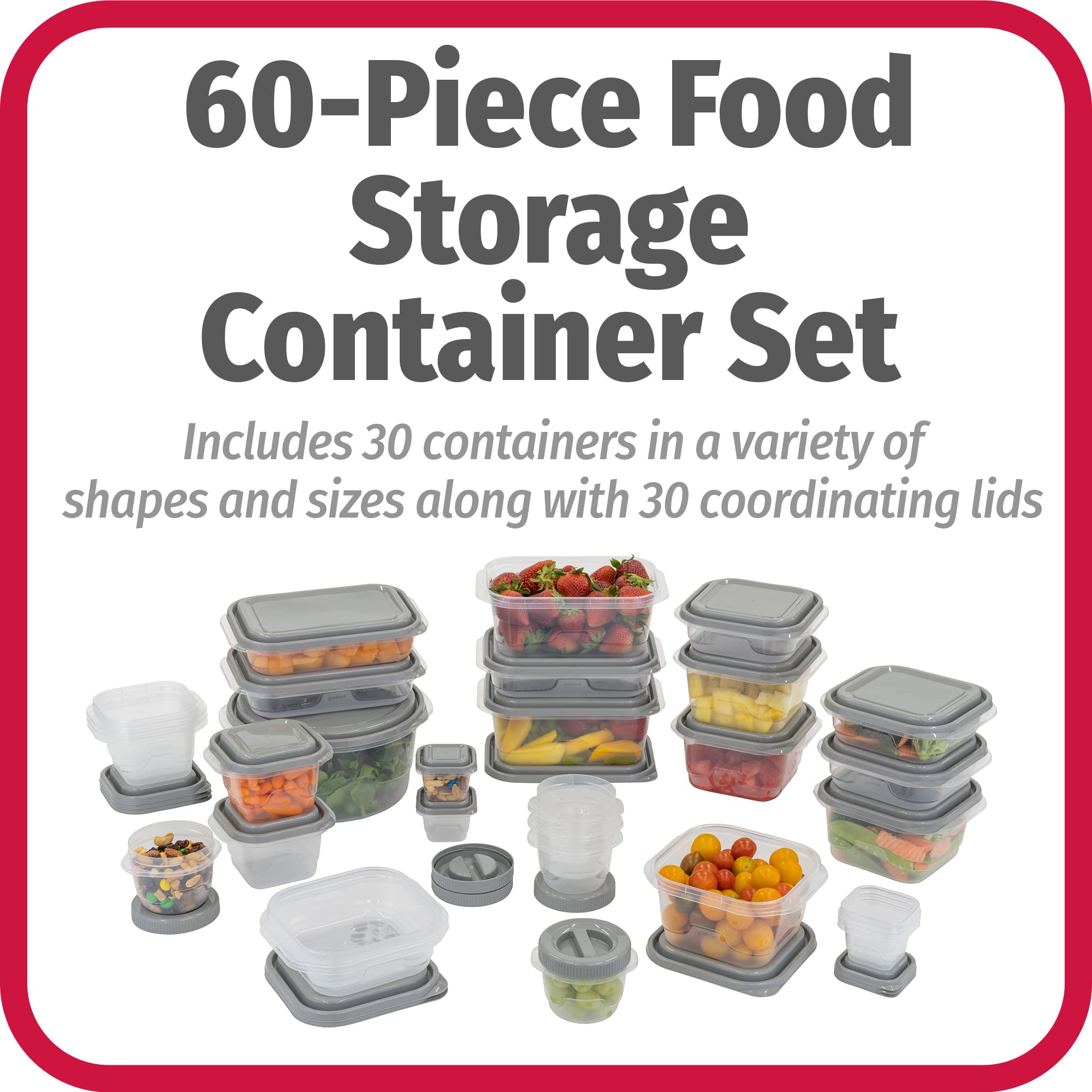 Goodcook Everyware 60Pc Container Set, Bpa Free - 60-Piece Food Container Set, Microwave And Freezer Safe, Embossed Measurements