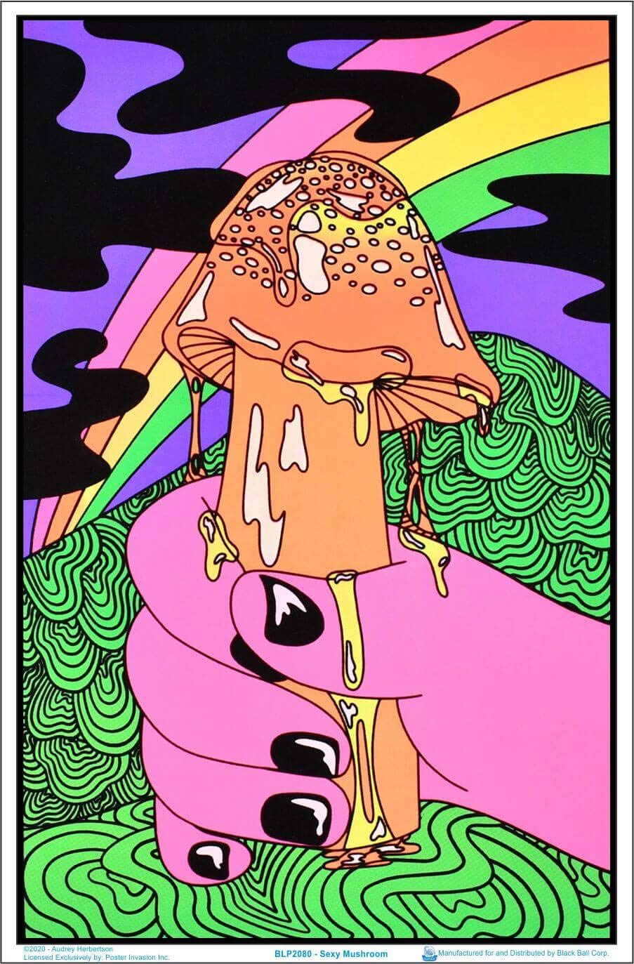 Sexy Mushroom (By Audrey Herbertson) Blacklight Poster - Authentic Blacklight-Reactive Flocked Material - 23'' X 35''