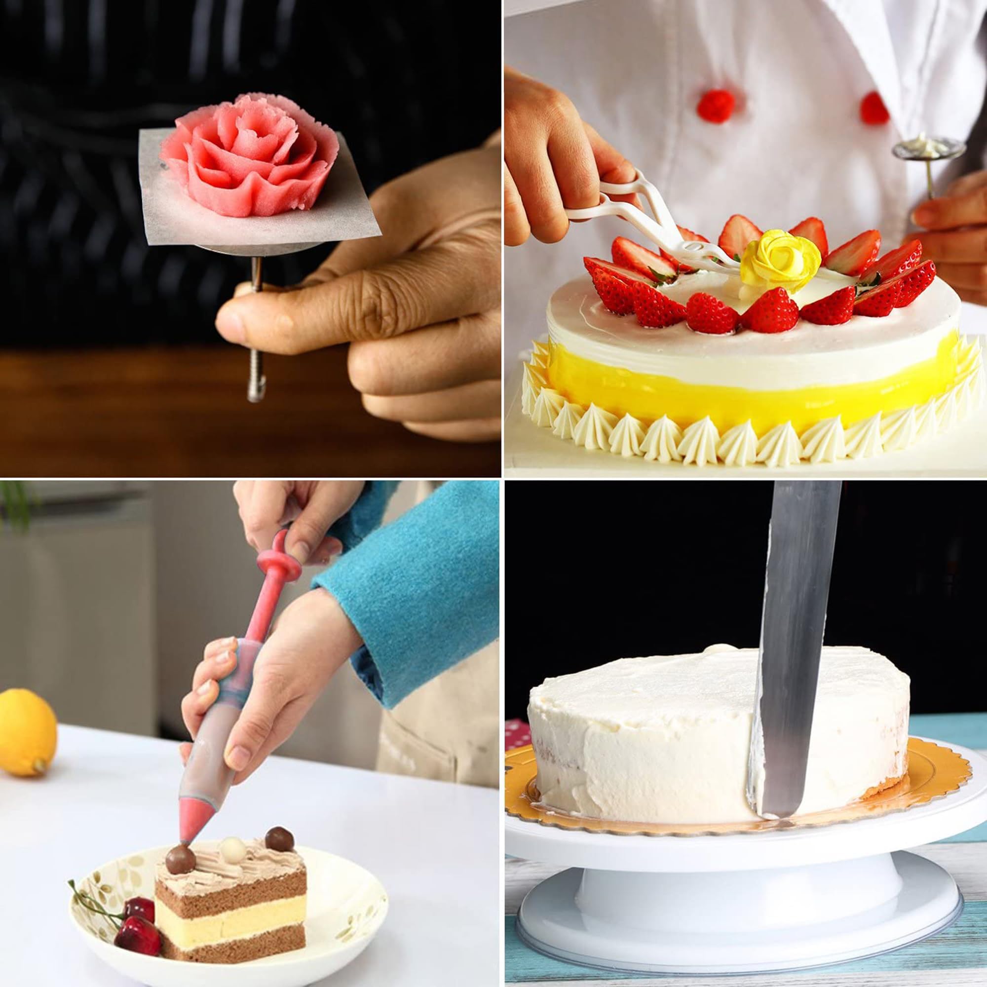 Cake Decorating Supplies180 Set,Steel Piping Frosting Tips For Beginners With Cake Turntable Icing Spatulacake Spatula,Baking To