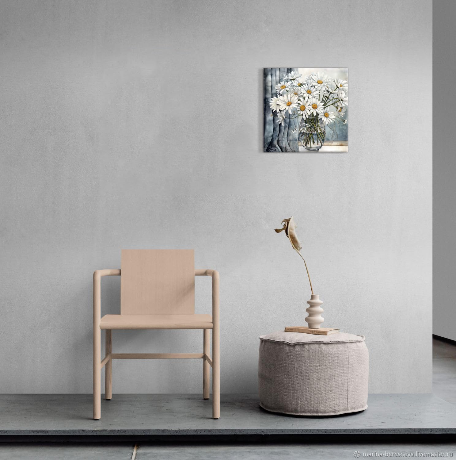 3Ldecor Gray Daisy Bathroom Wall Decor Canvas Print Picture Art Hanging Dining Room Kitchen Office Living Room Bedroom