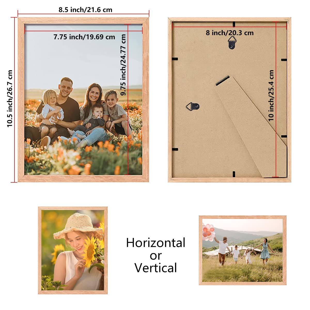 ATOBART 8x10 Set of 4 OAK Wood Picture Frame Solid Wooden Photo Frame Natural Wood Color Frames with Real Glass for Wall Mountin