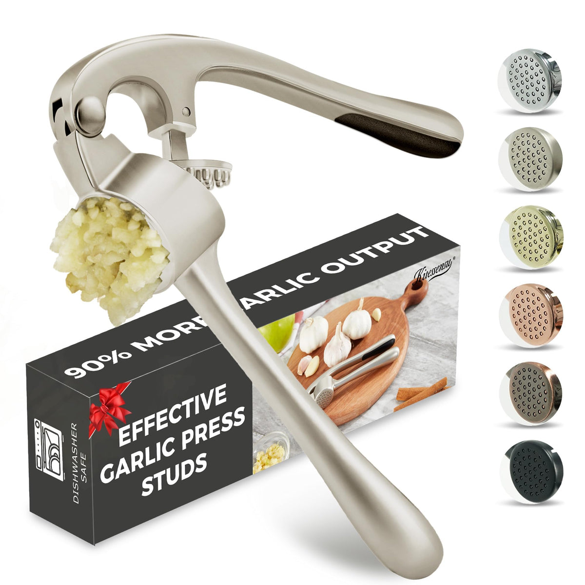 Kitessensu High Effective Garlic Press With Studs, Heavy Duty Garlic Mincer, Easy To Squeeze And Clean, Rust Proof & Dishwasher