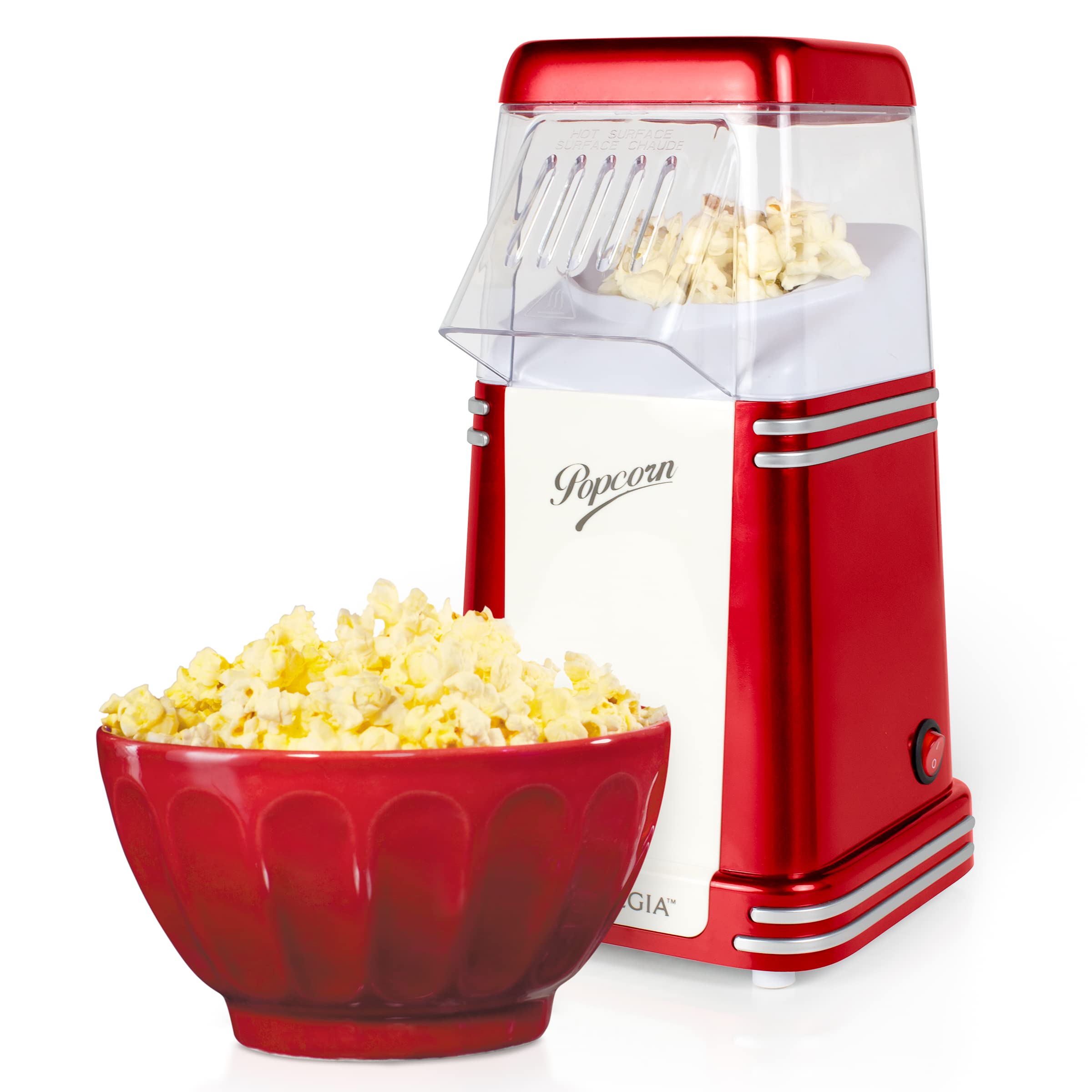 Nostalgia Hot-Air Electric Popcorn Maker, 8 Cups, Healthy Oil Free Popcorn With Measuring Scoop, Retro Red