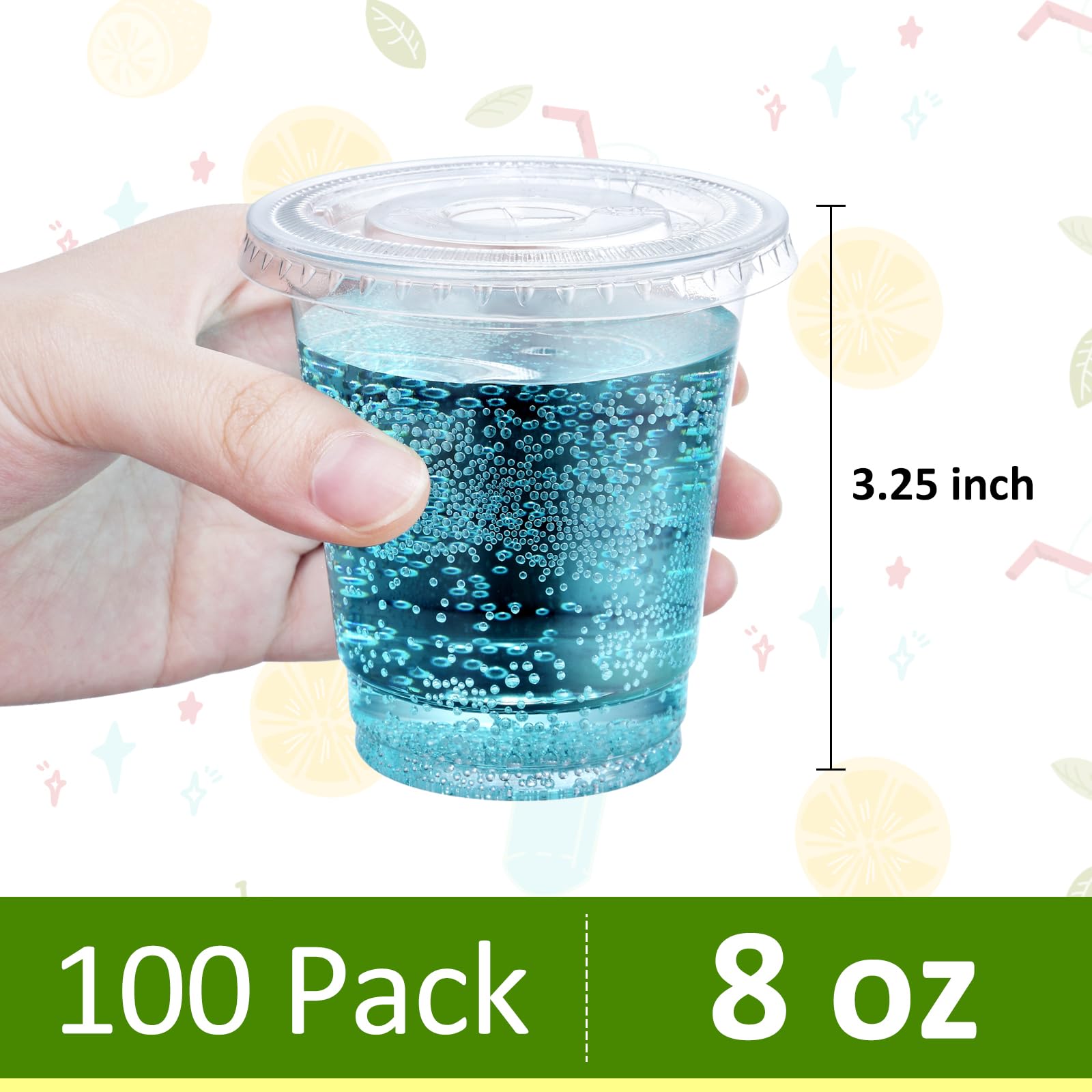Eupako 8 Oz Plastic Cups With Lids 100 Sets, Disposable Clear Cups With Lids, Cold Drink Containers For Beverage, Parfait, Smoot