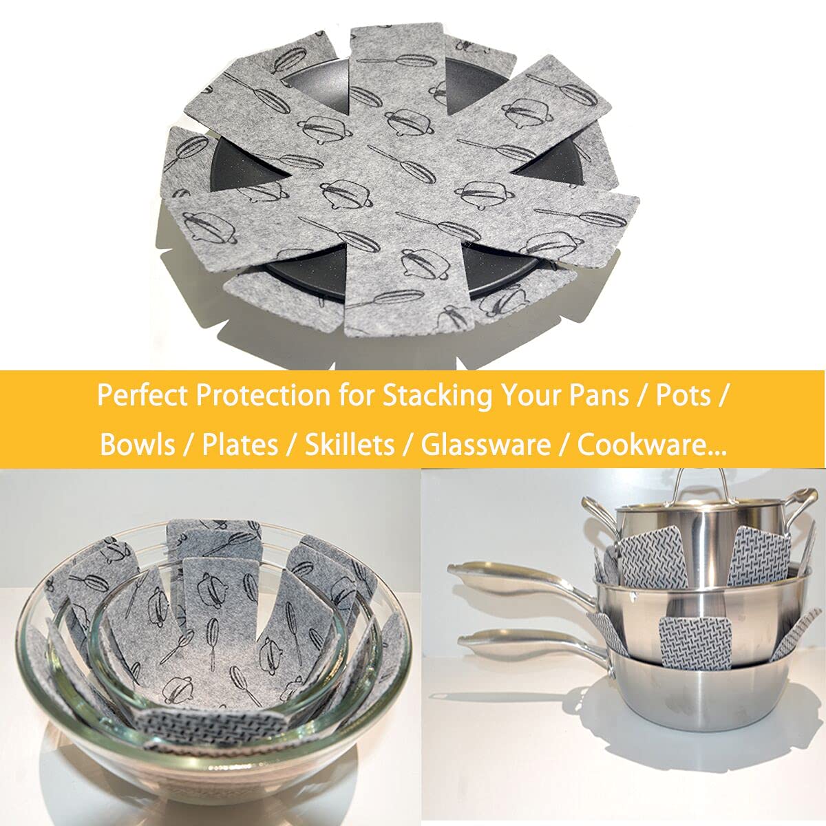Kitwinner Felt Pan Protectors, Pan Separators For Stacking All Clad To Prevent Scratching, Anti Slip Felt Pot Separators For Non