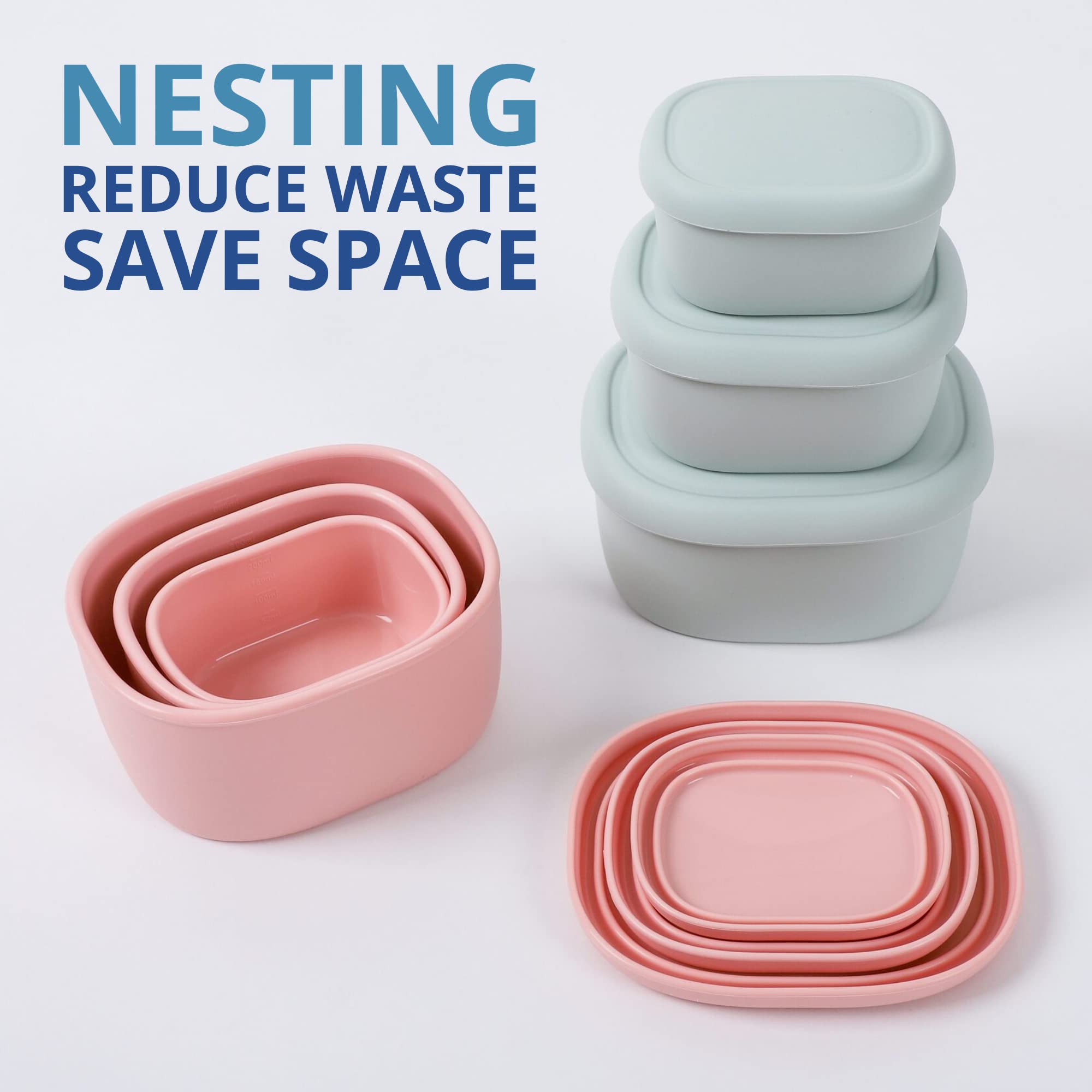 BLUE GINKGO Nesting Silicone Containers - Set of 3 Hard-Shell Silicone Food Storage Containers | BPA Free  Airtight  Dishwasher and Freezer Safe (6.7oz  10oz  20oz) - Pink