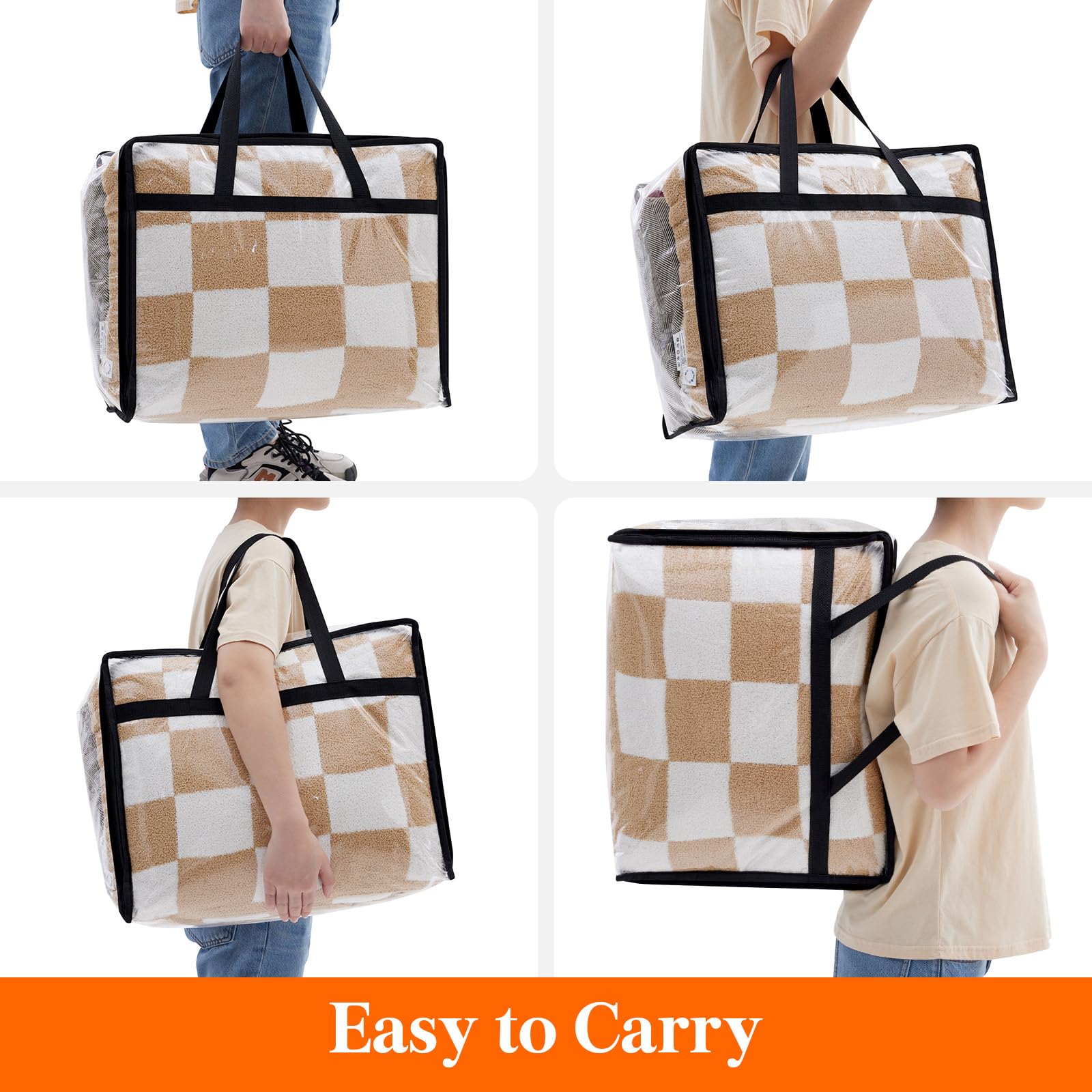 Lifewit 3 Pack Clear Clothes Storage Bags, 40L Plastic Blanket Storage Bags, Vinyl Foldable Moving Bags with Zipper, Closet Orga