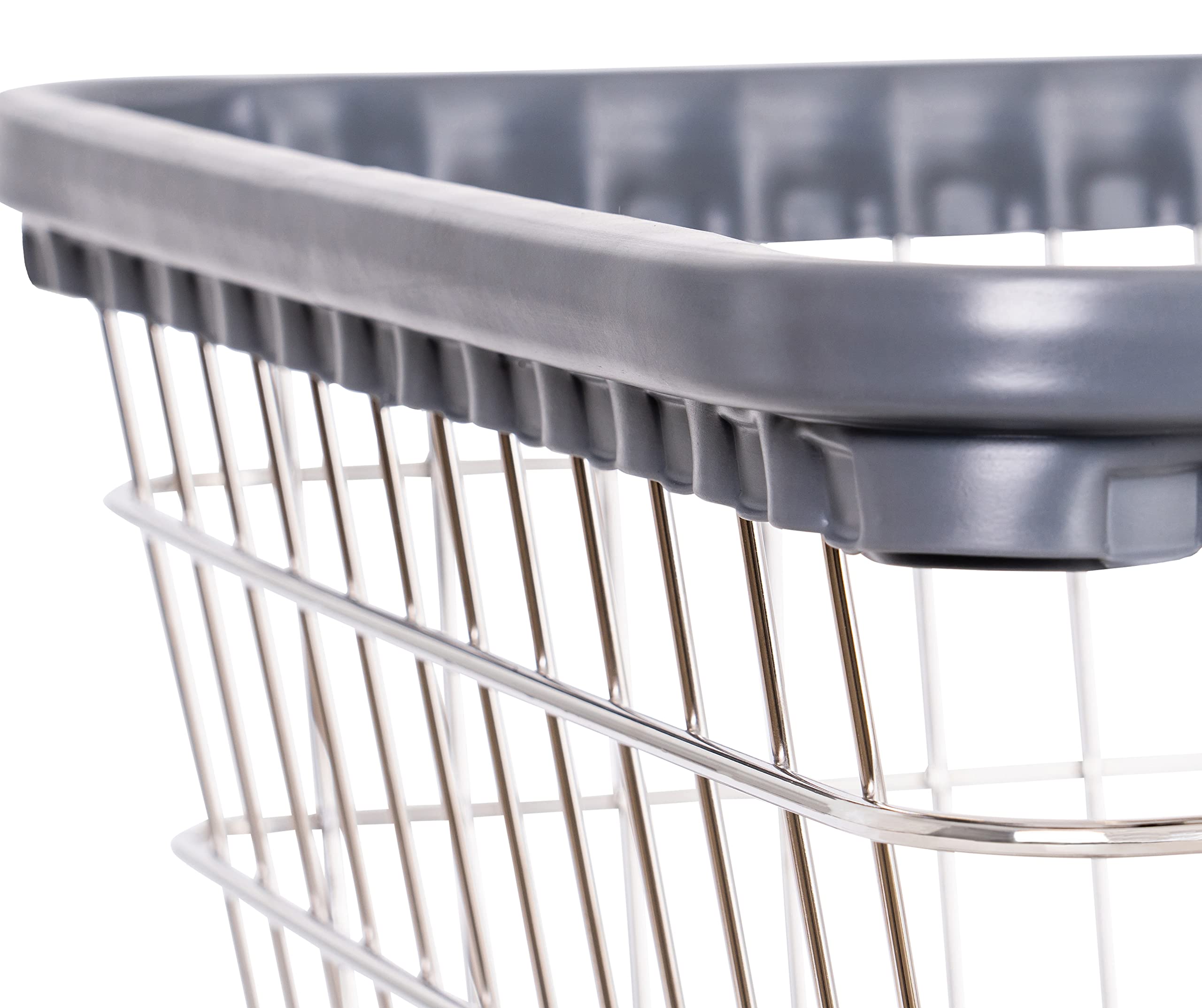 R&B Wire 96B Light Duty Rolling Wire Laundry Cart | 2.5 Bushel | Steel Frame With Chrome Finish | Air Cushion Bumper | 4'' Smoot