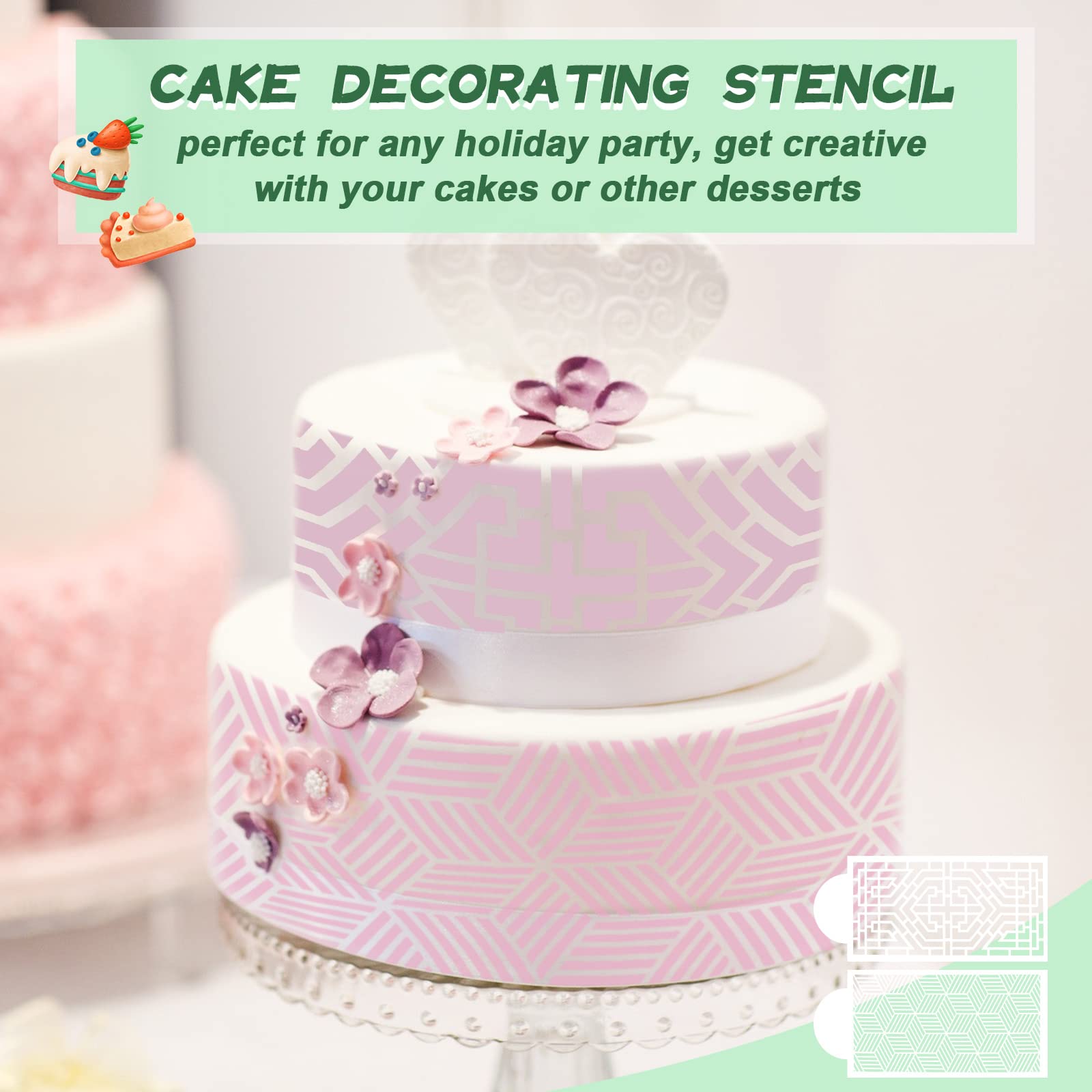 Modixun 20Pcs Cake Decorating Stencils, Hollow Lace Cake Decoration Templates, Floral Wedding Cake Stencils Decorating Buttercre