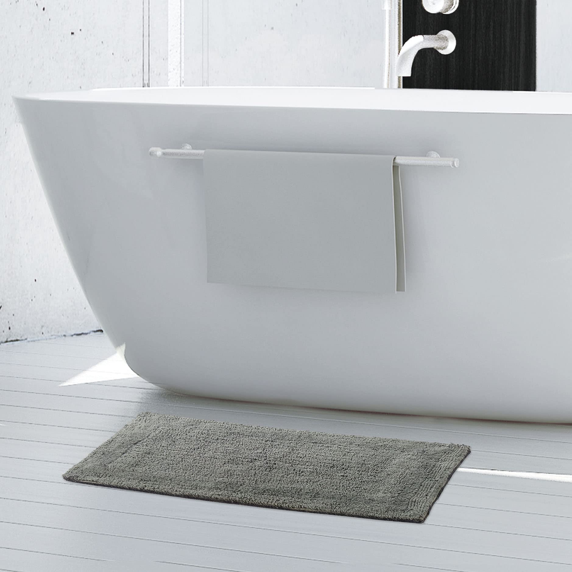 French Connection - Stonewash Bath Rug | Cotton Blend | Premium Bathroom D  Cor | Machine Washable | Measures 20    X 34    | Me