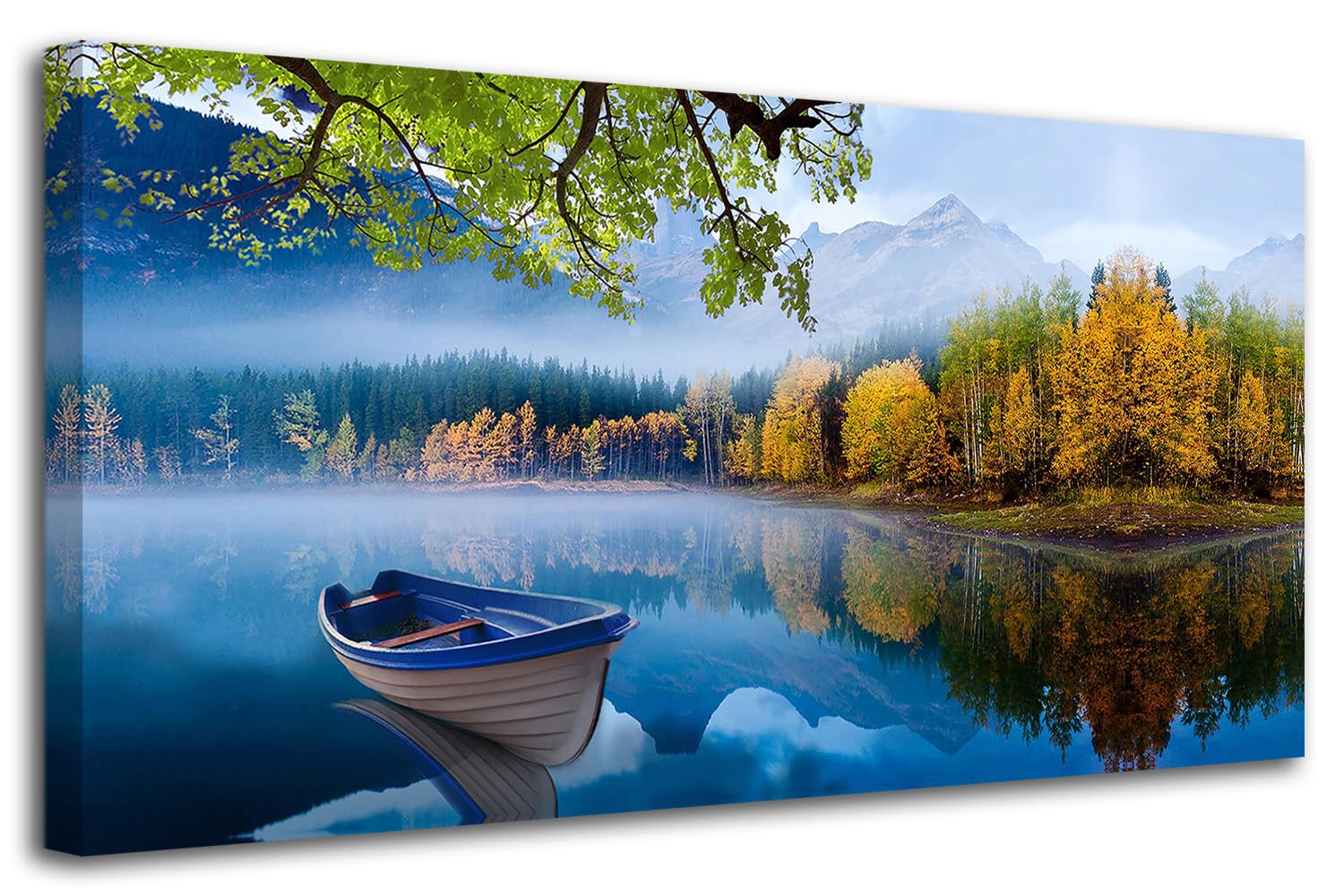 Arjun Lake Canvas Wall Art Blue Mountain Sky Nature Landscape Boat Picture Artwork Modern Scenic Painting Framed Large Size For