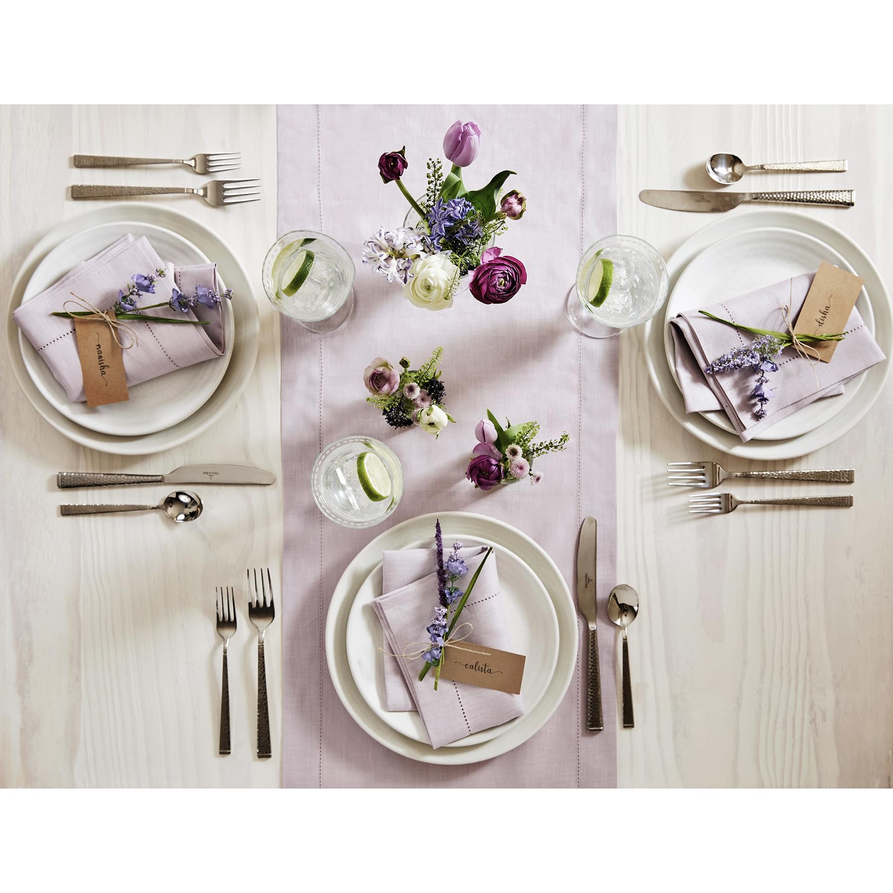 Solino Home Linen Lilac Table Runner 90 Inches Long - 100% Pure Linen Classic Hemstitch Dining Table Runner 14 X 90 Inch Ideal F