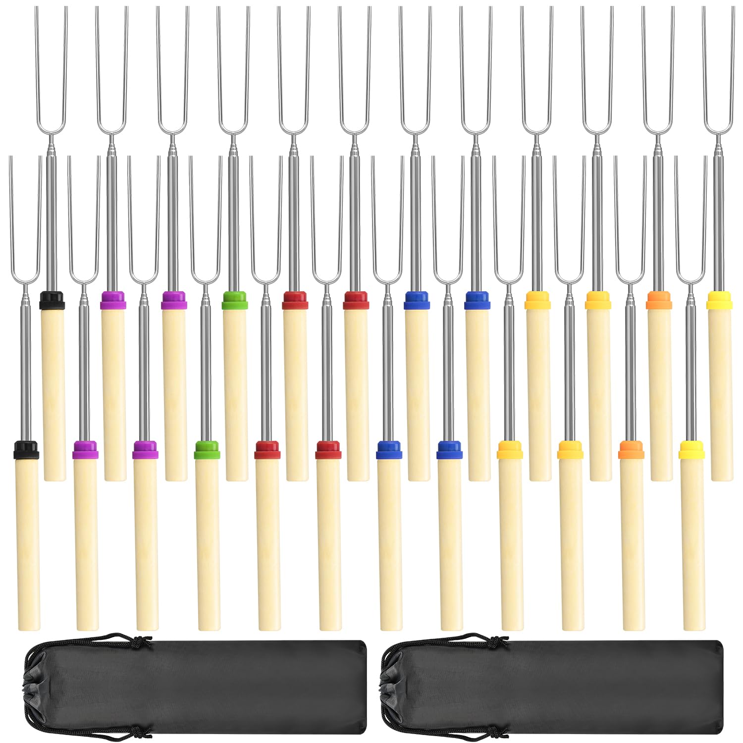 24 Pack Marshmallow Roasting Sticks Set, Extendable 32In Long Metal Barbecue Skewers With Wooden Handle, For Marshmallow, Hot Do