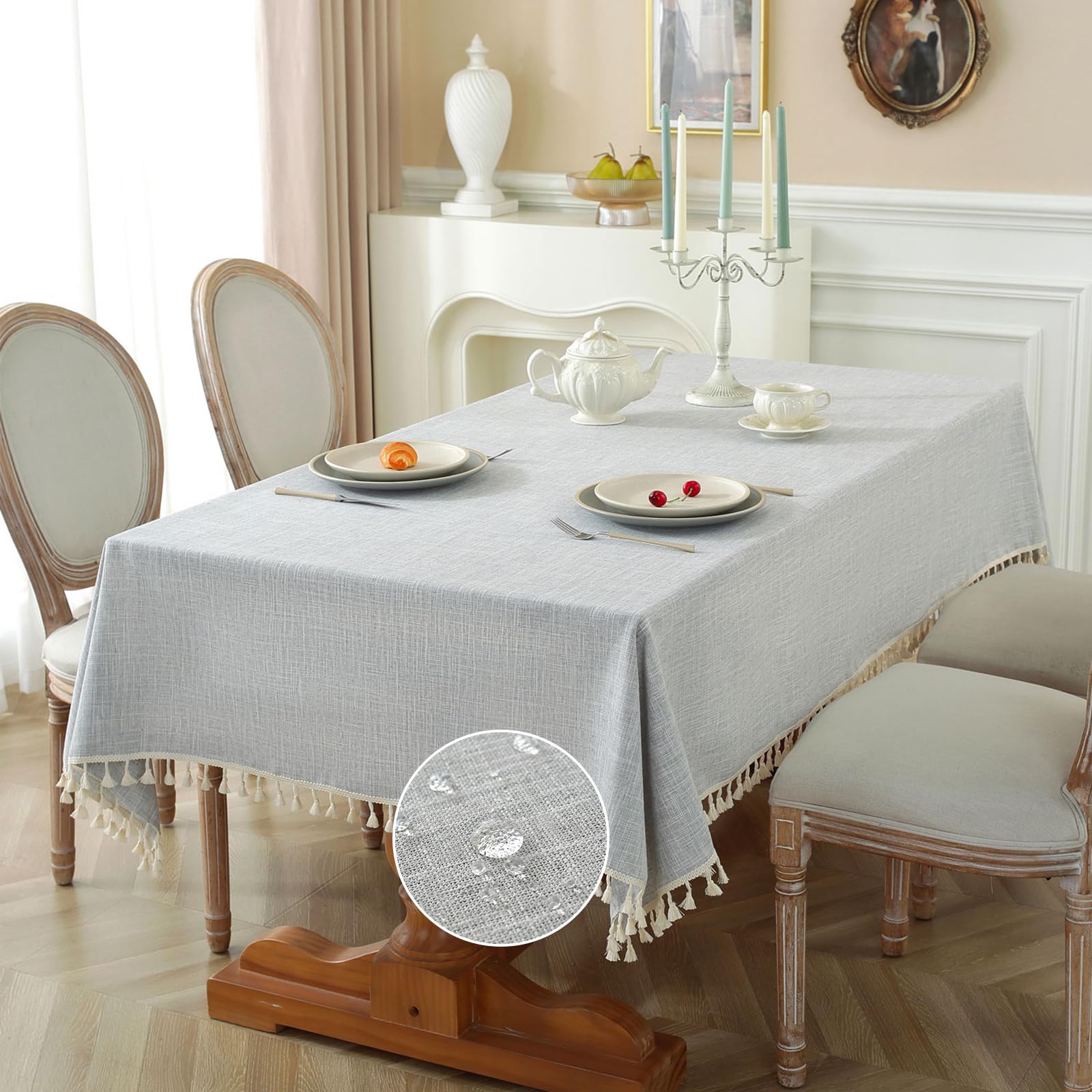 Laolitou Textured Table cloth for Rectangle table, Heavy Duty Farmhouse Tablecloth Solid Cotton Linen Waterproof Wrinkle Free Bu