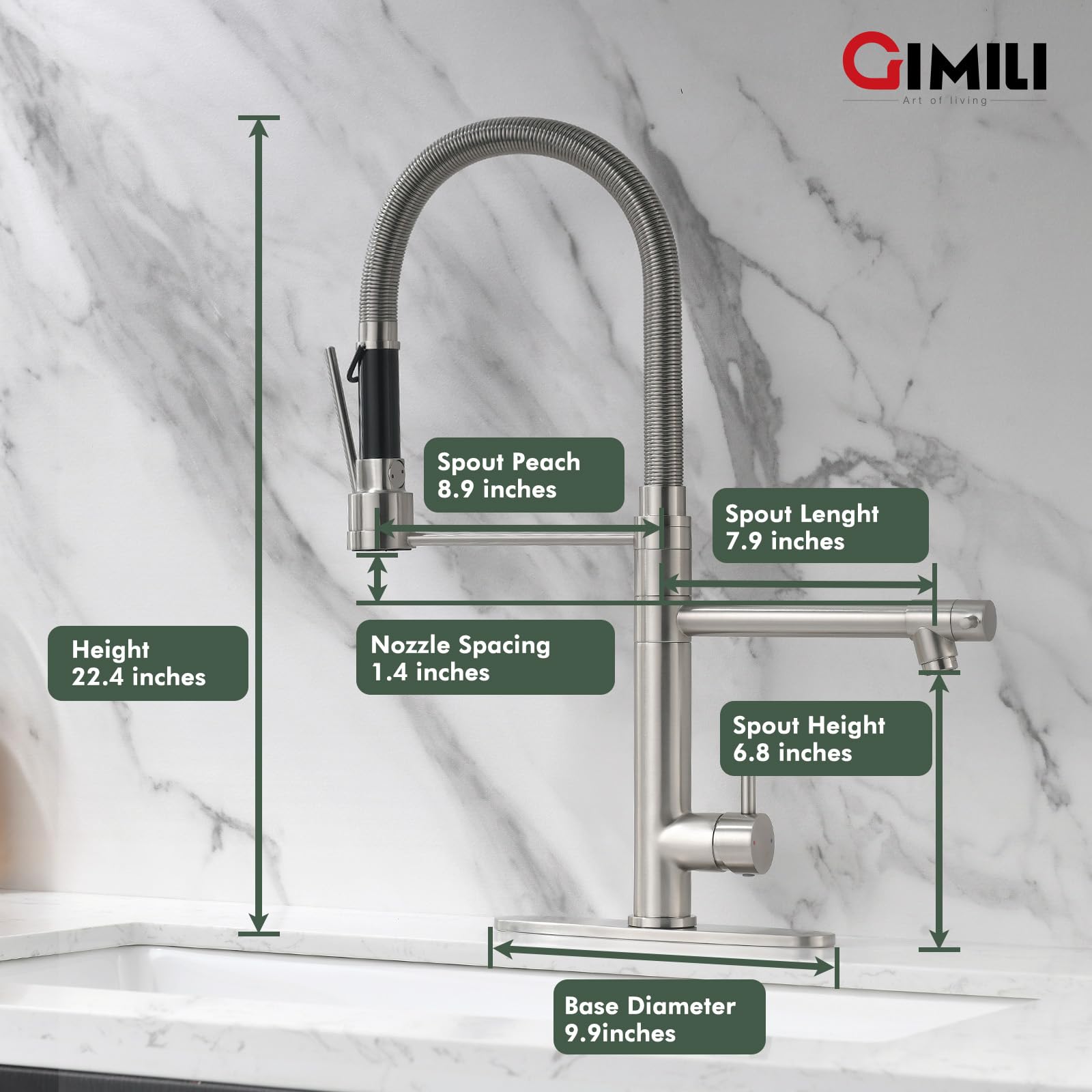 Gimili Kitchen Faucet With Pull Down Sprayer Commercial Kitchen Faucet Double-Headed Single Handle Spring Stainless Steel Brushe