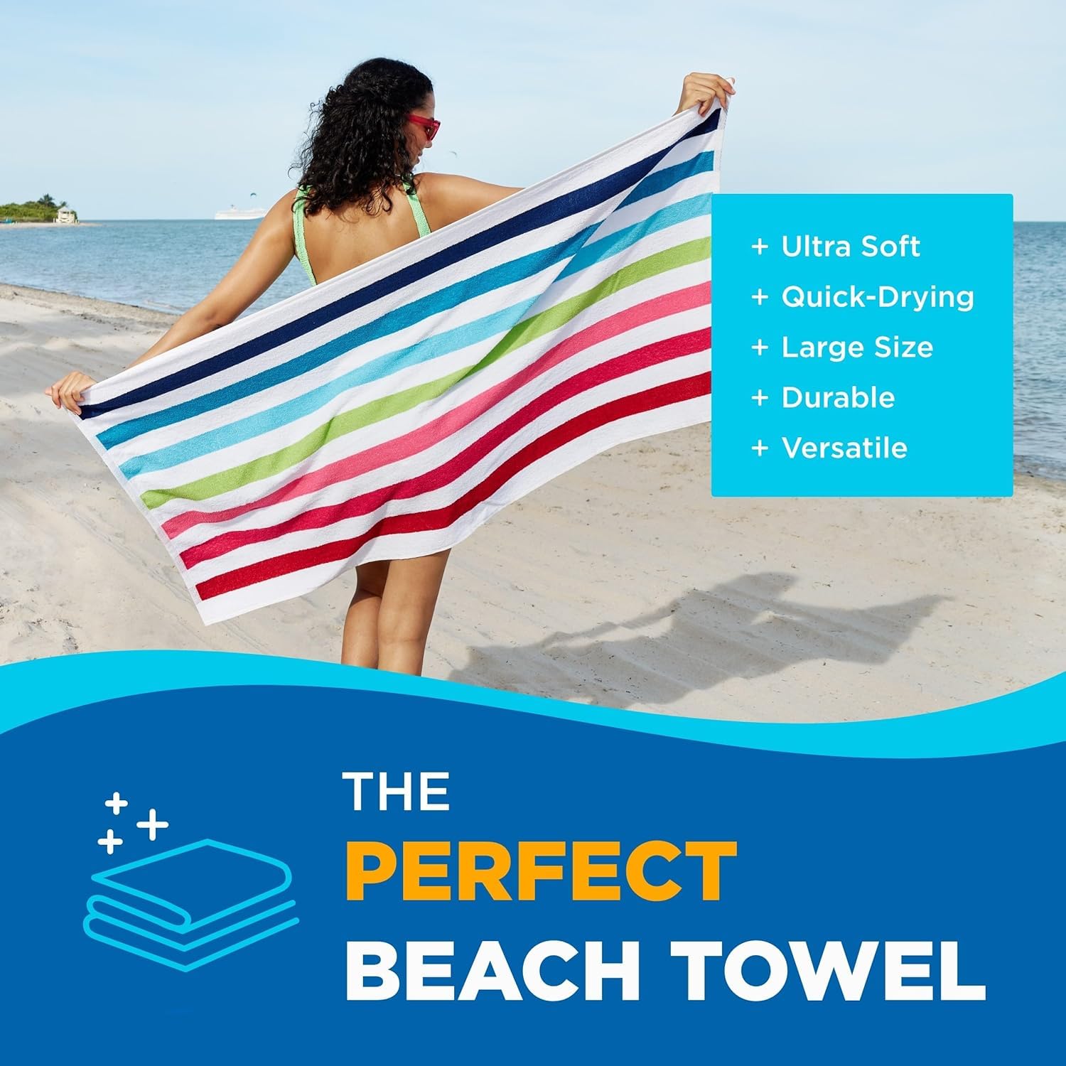 Kaufman- Soft Oversized Beach Towels In Bulk | 30'' X 60'' Cabana Striped Beach Towels | 100% Terry Cotton Thick Beach Towels (5