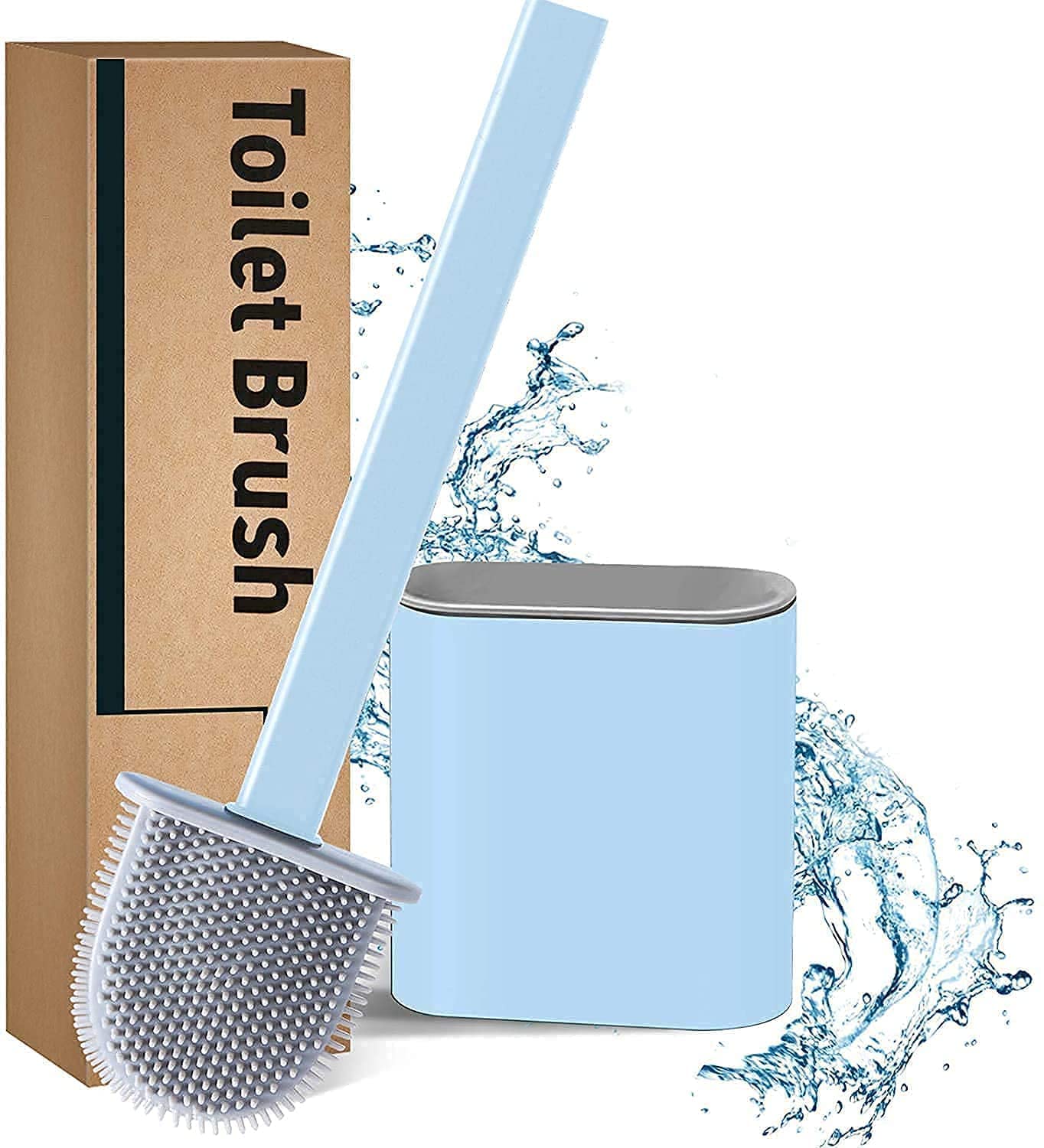 Figment Silicone Water Drop Toilet Brush and Holder Set, Wall Mounted Deep Cleaning Toilet Bowl Brush for Bathroom Toilet Brush