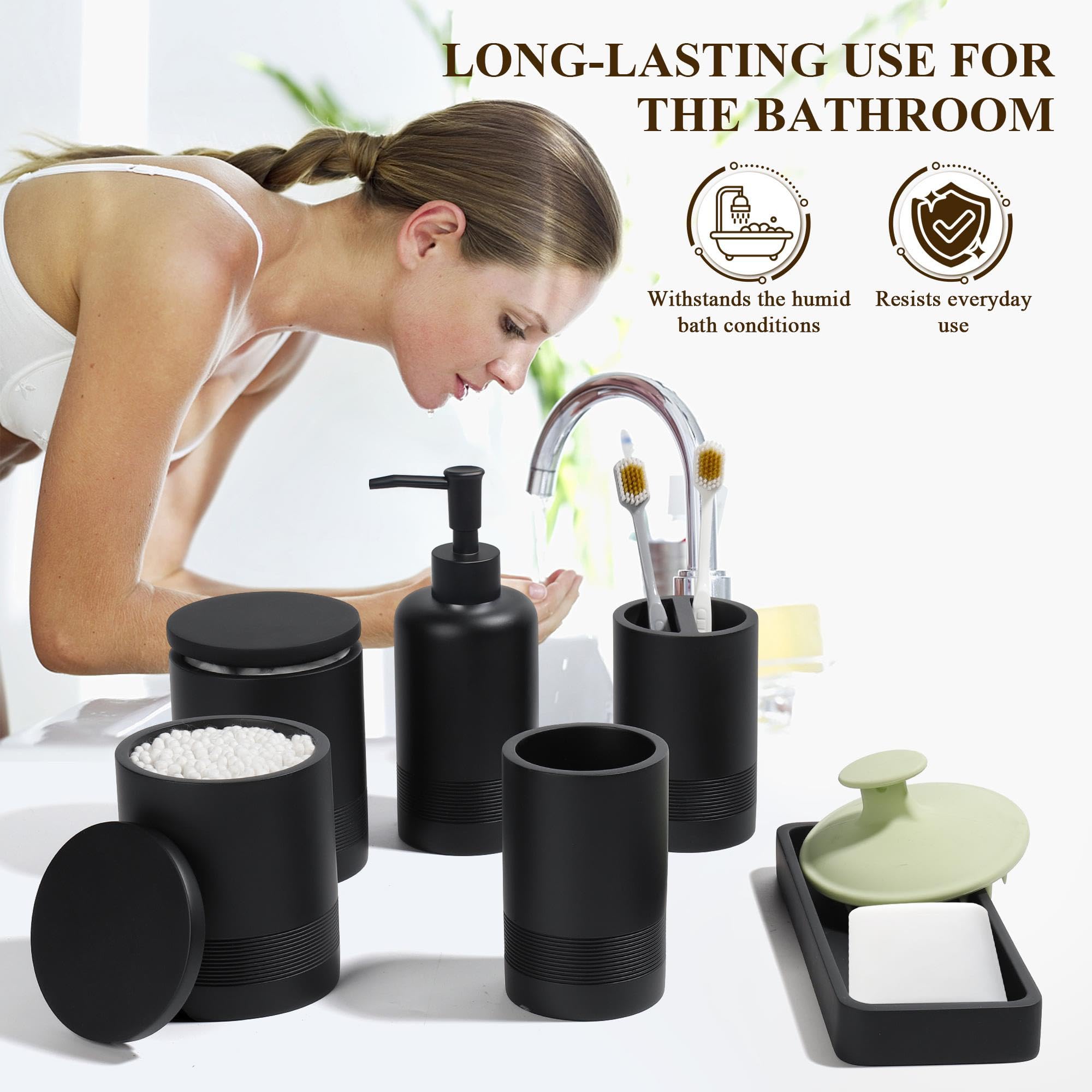 Bathroom Accessories Set, 6-Piece Bathroom Accessory Set, Toothbrush Holders Set, Soap Dispenser, Vanity Tray, Tumbler, Cotton S