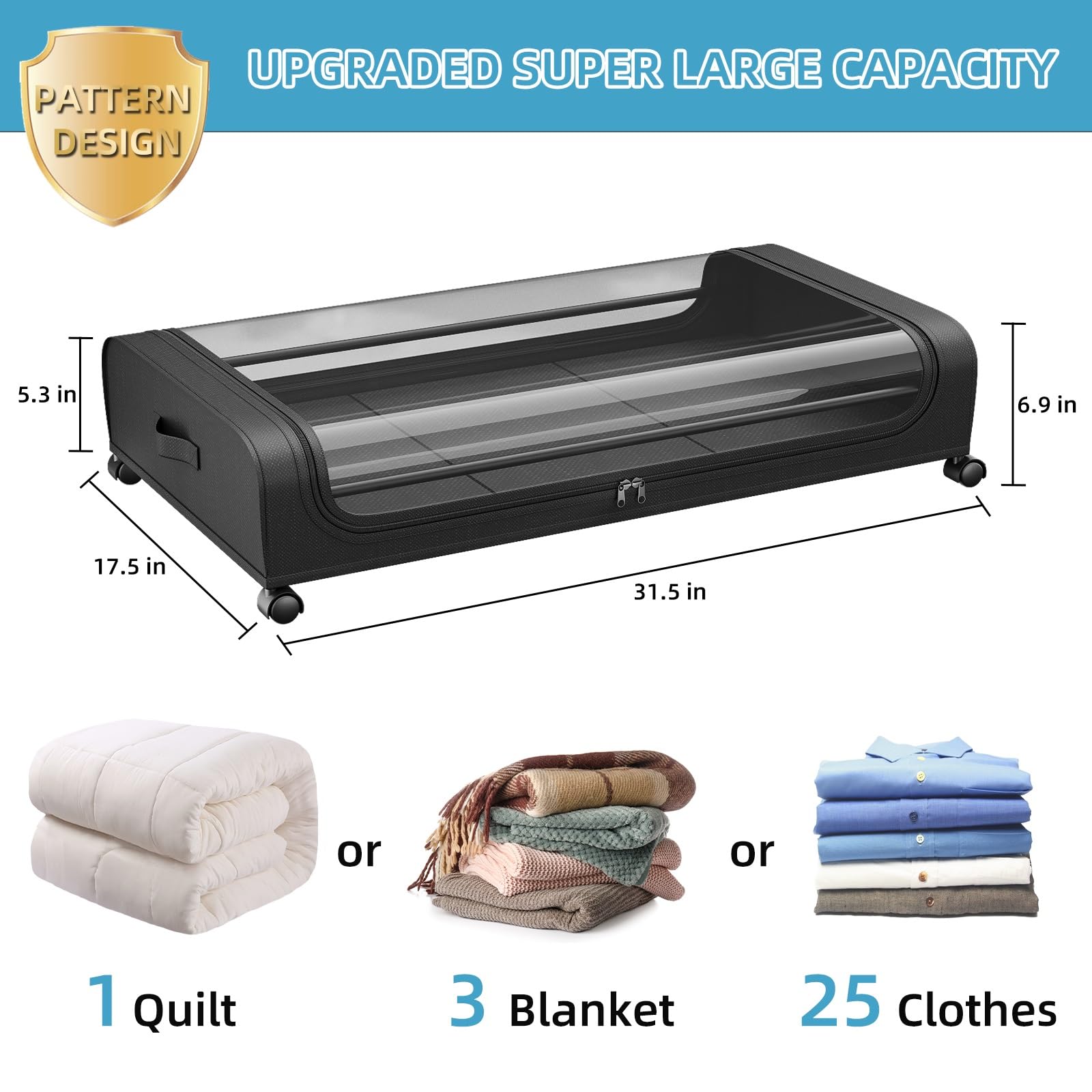 Uyokcnie Under Bed Storage Containers, Under Bed Shoe Storage With Wheels, Bedroom Storage Organization with Handles, Under Bed