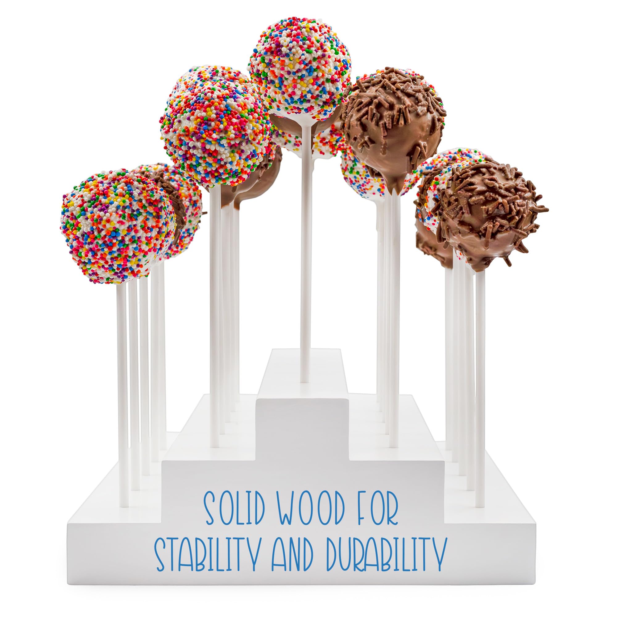Darware Wooden Cake Pop Stand; Tiered Treat Holder (24-Hole, White)