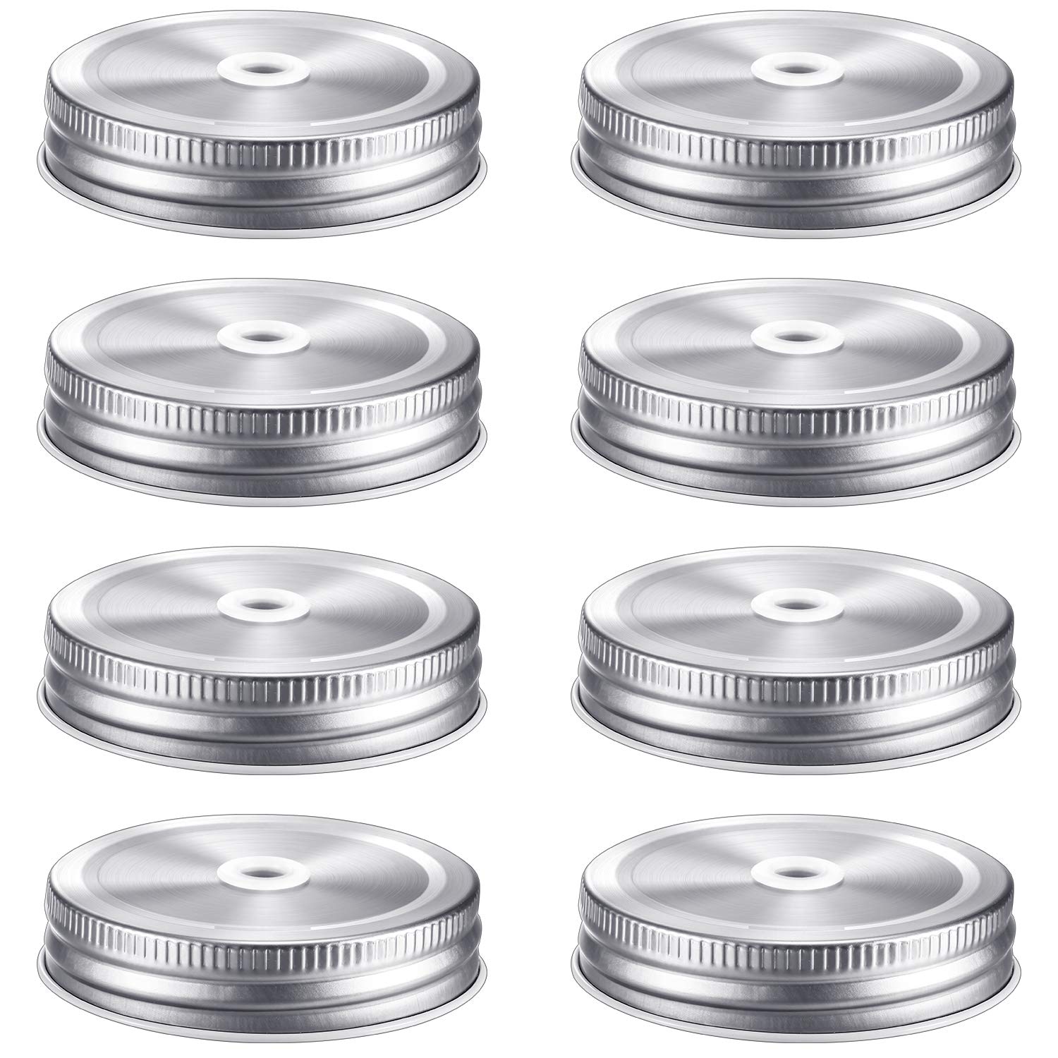 Mudder 8 Pieces Metal Regular Mouth Mason Canning Jar Lids with Straw Hole Leak Proof Reusable Jar, 2.7 Inch (Silver)