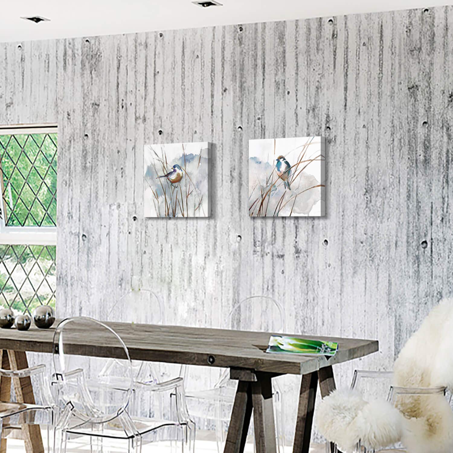 Abstract Picture Bird Wall Art: Animal Birds On Reed Watercolor Artwork Prints On Canvas For Bedroom (12    X 12    X 2 Panels)