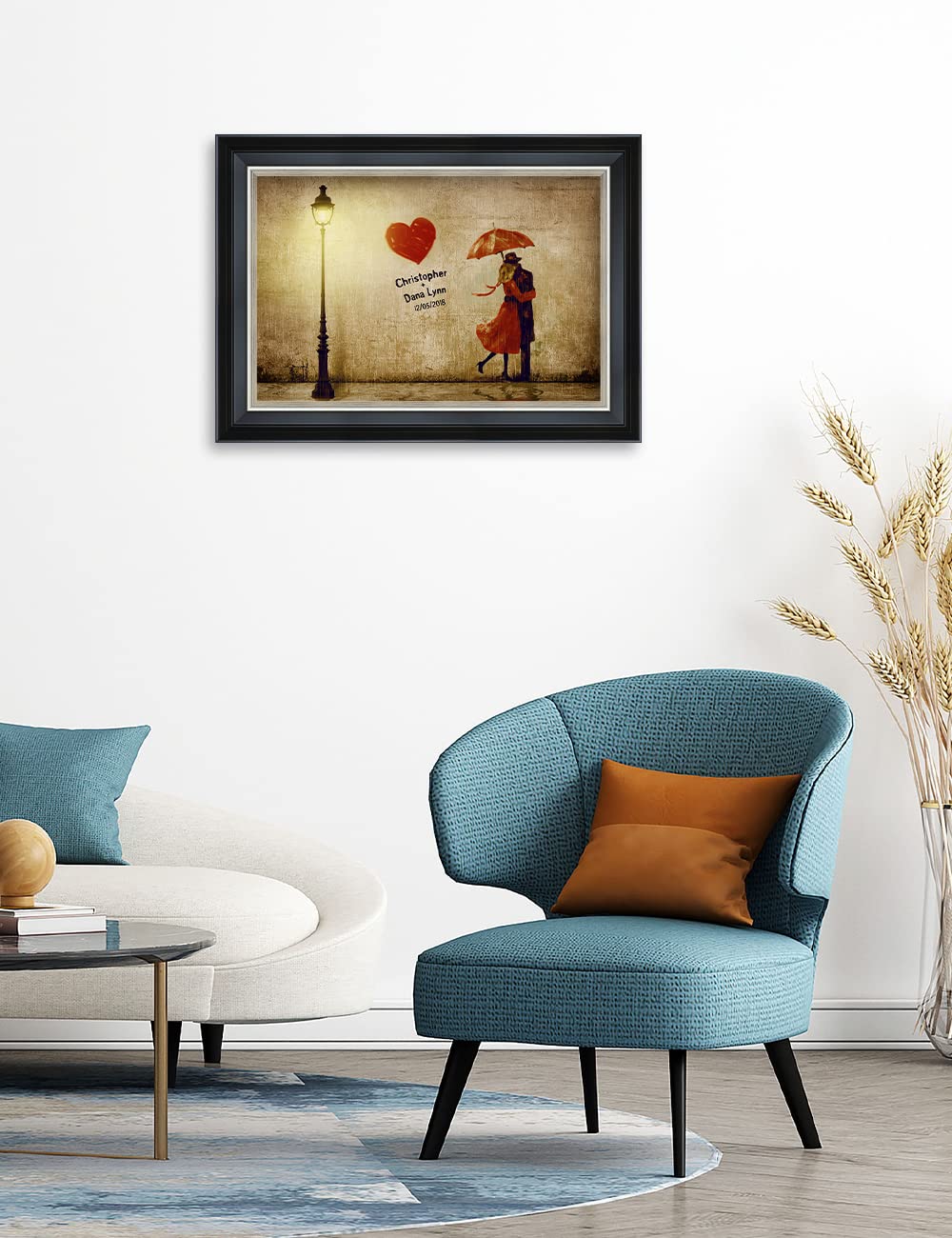 Ipic - Our First Kiss Personalized Framed Wall Art With Names And Date On, Giclee Prints With Solid Wood Frame, Customized Gift