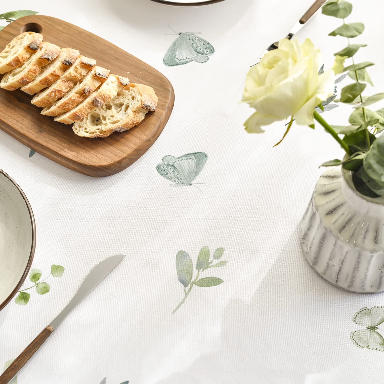 Horaldaily Spring Summer Tablecloth 60X84 Inch Rectangular, Eucalyptus Floral Table Cover For Party Picnic Dinner Decor