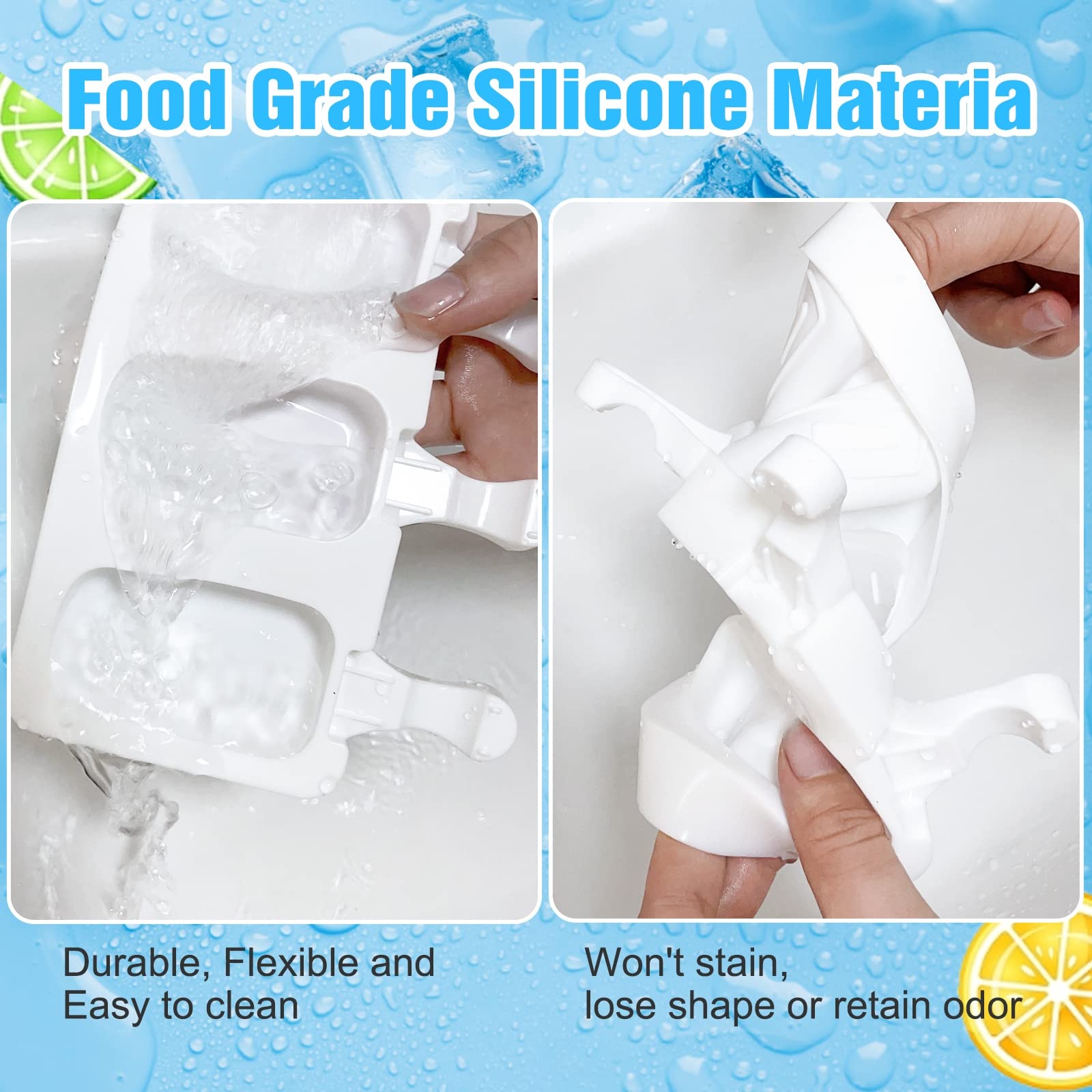 6 Set Silicone Popsicle Molds Ice Cream Mould 4 Cavity Ice Lolly Mold White Oval Cake Pop Mold With 300 Pieces Wooden Sticks For