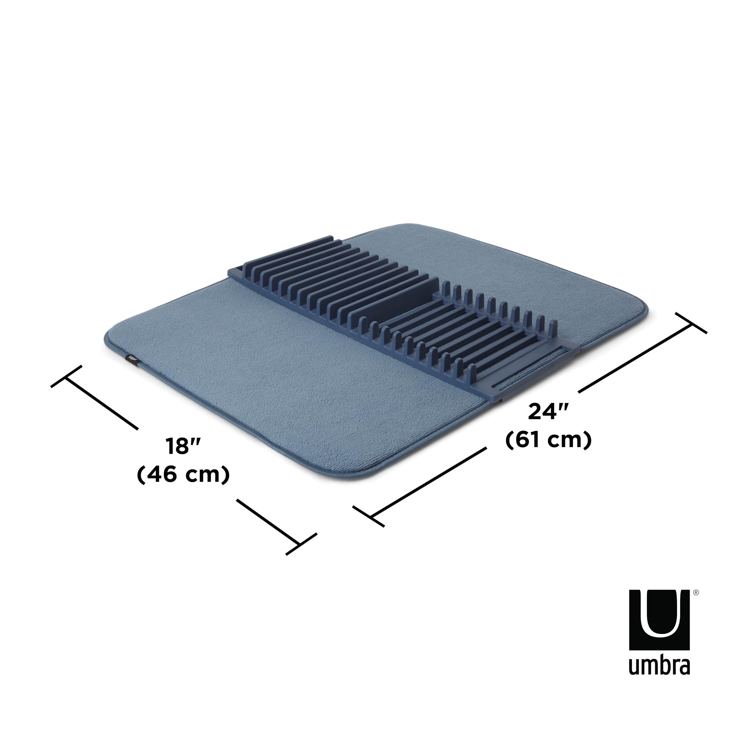 Umbra Udry Dish Rack And Microfiber Drying Mat - Space-Saving Design Folds Up For Easy Storage, Basic Rack, Denim