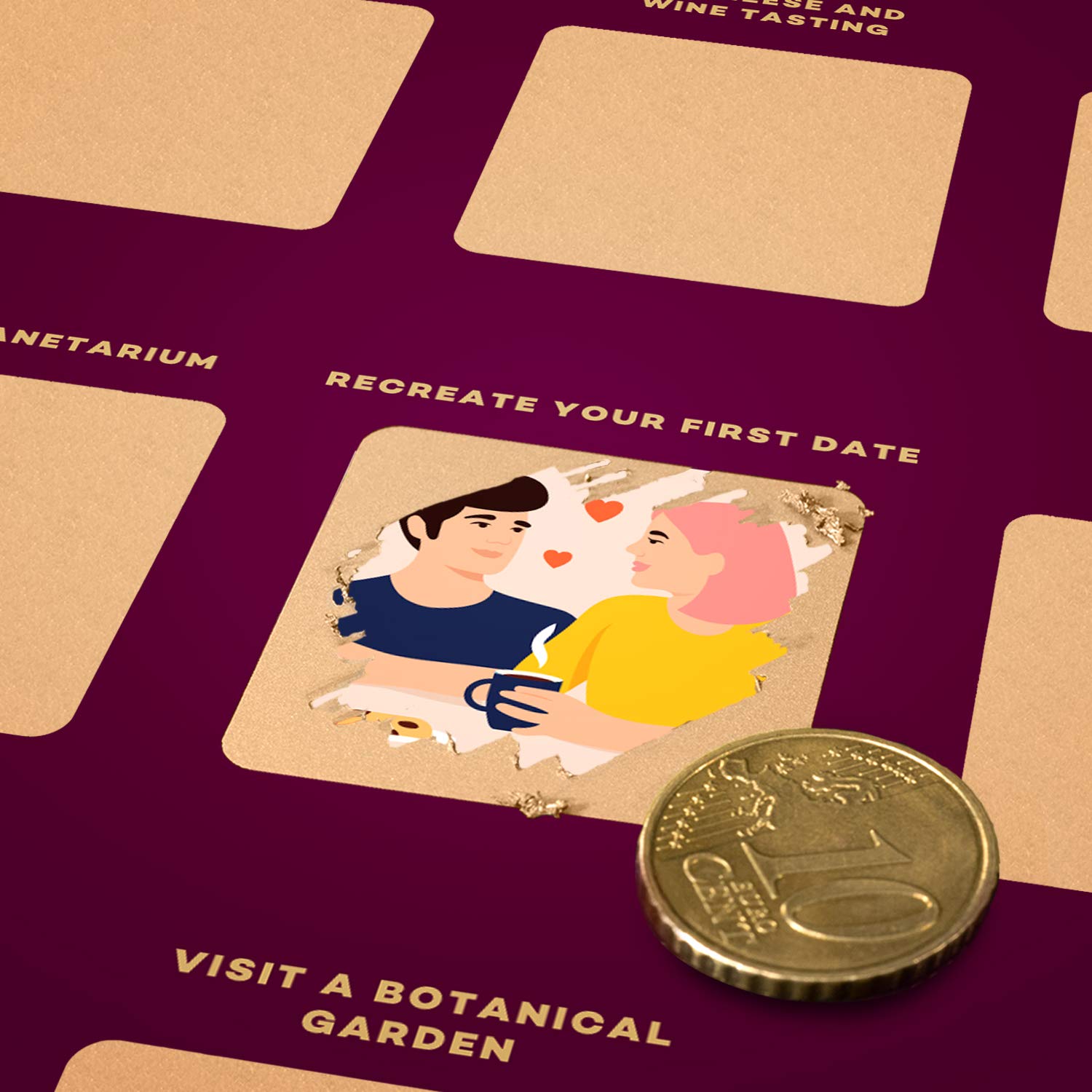 Enno Vatti 100 Dates Scratch Off Poster - Perfect Couple Gift with Fun Date Ideas - 6.5'' x 23.4'' - Lovely Engagement or Valentines Day Gift for Him or Her - Scratch and Discover New Possibilities