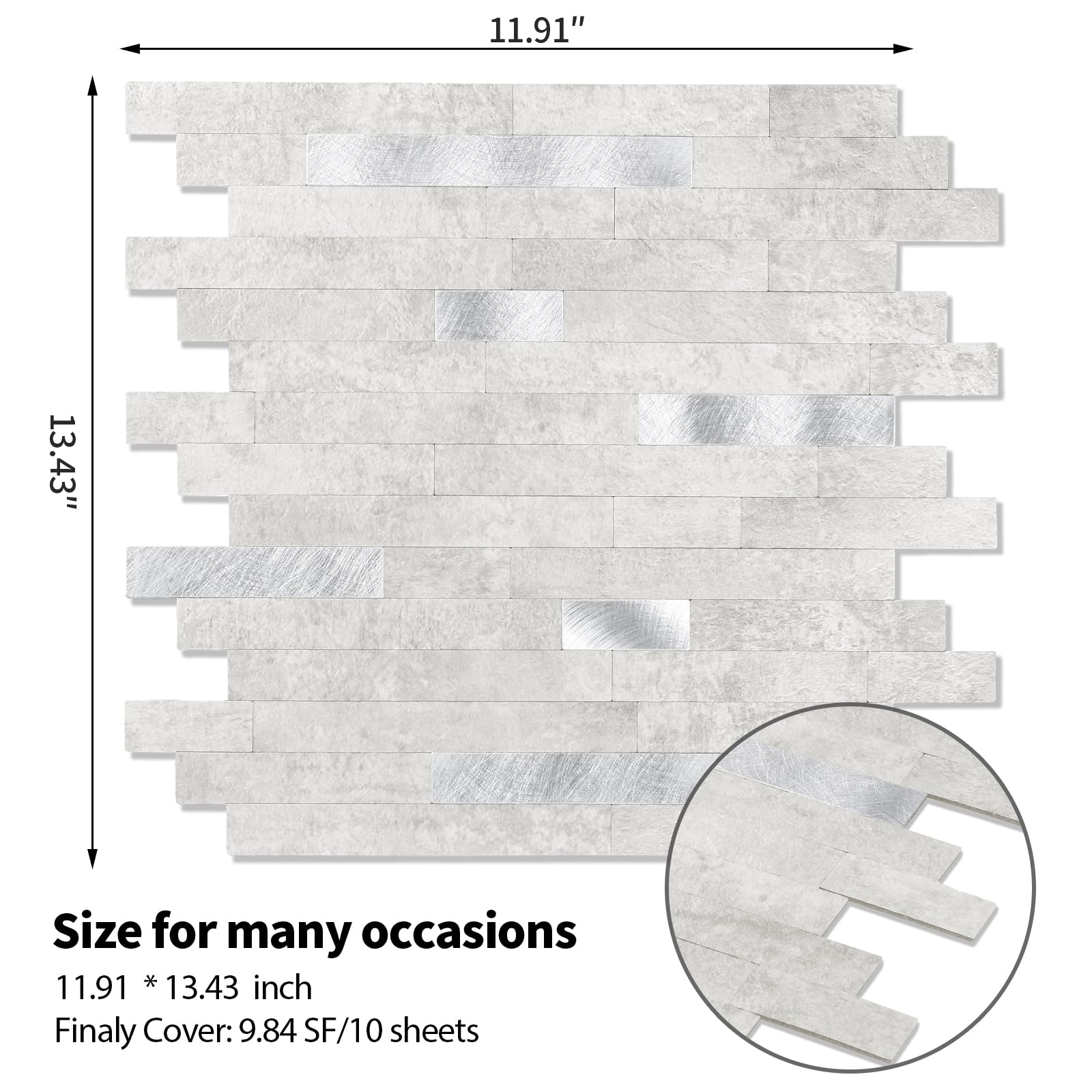 10 - Sheet Peel and Stick Backsplash Wall Tile, PVC Kitchen Backsplash, Stick on Tiles for Backsplash Kitchen (12   X 12  , Whit