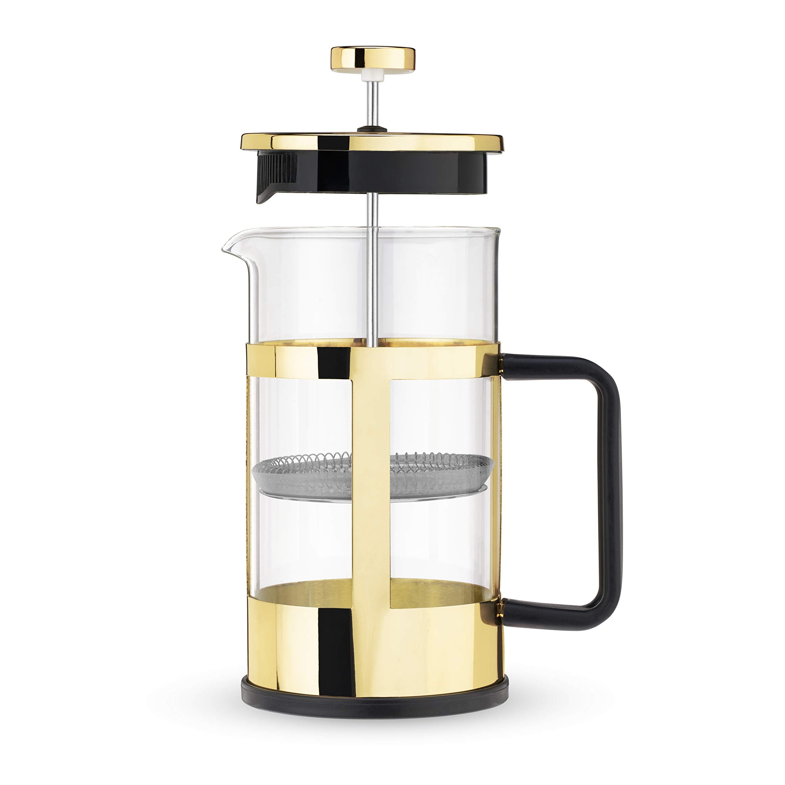 Pinky Up Piper Tea Press Pot, Coffee Maker, French Press For Loose Leaf Tea And Coffee, Hot Or Iced Beverage Brewer, 34 Oz, Gold