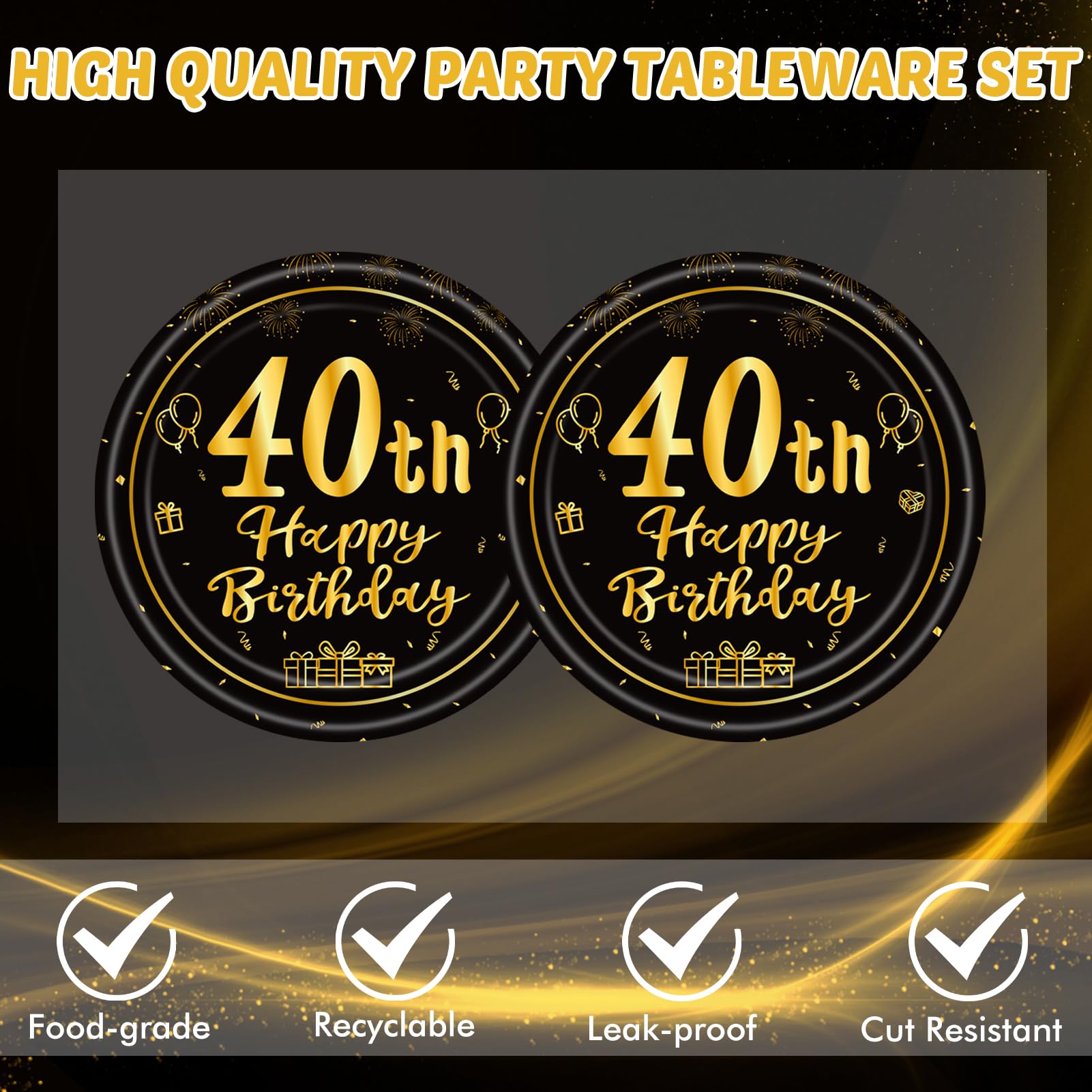 40Pcs 40Th Birthday Party Supplies Vintage 1984 40Th Party Tableware Set Plates Napkins For Men Woman Black And Gold 40 Birthday