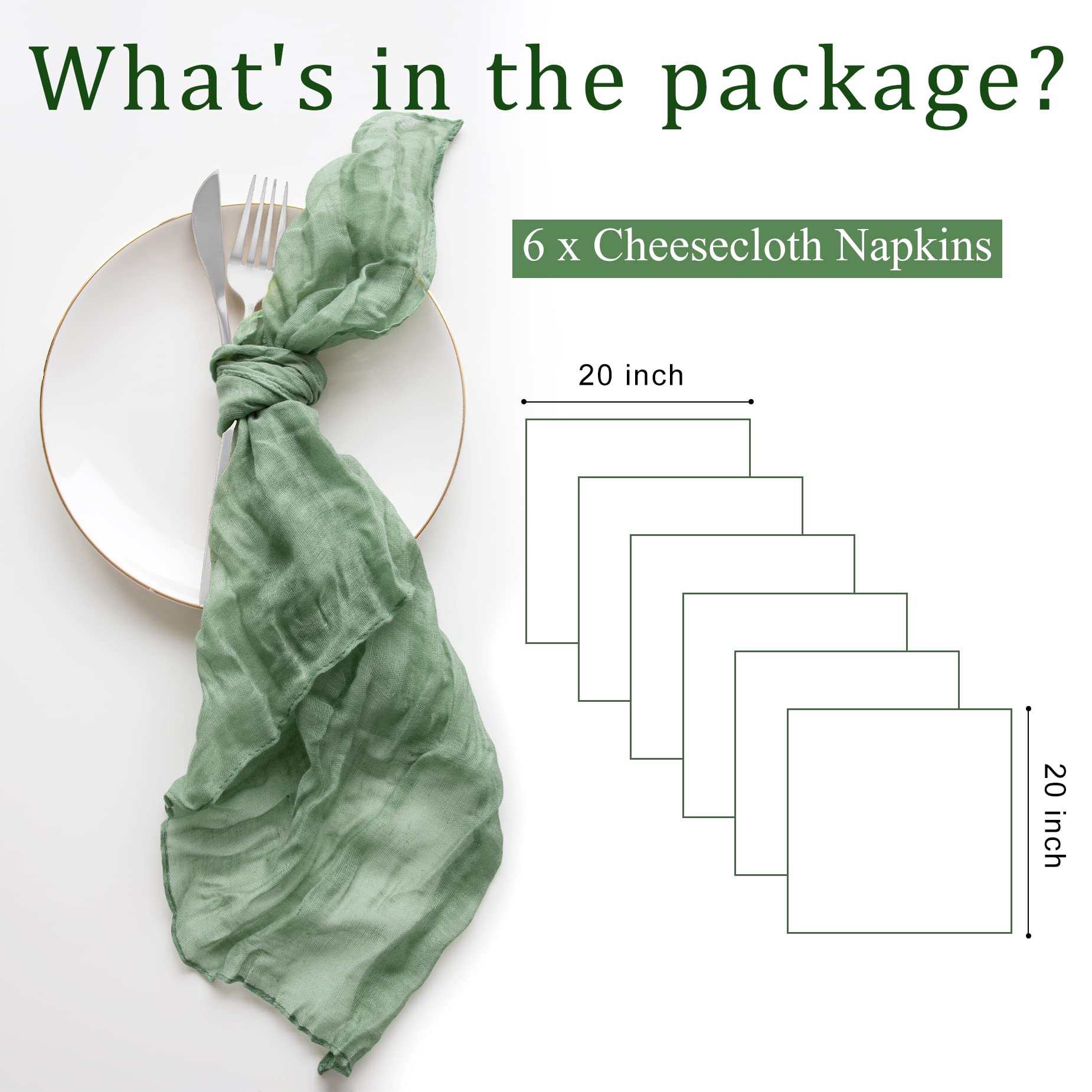 6 Pack Cheesecloth Napkins With Wrinkle 20  20 Inches Sage Green Gauze Table Napkins Cheese Cloth Napkins For Wedding Birthday P